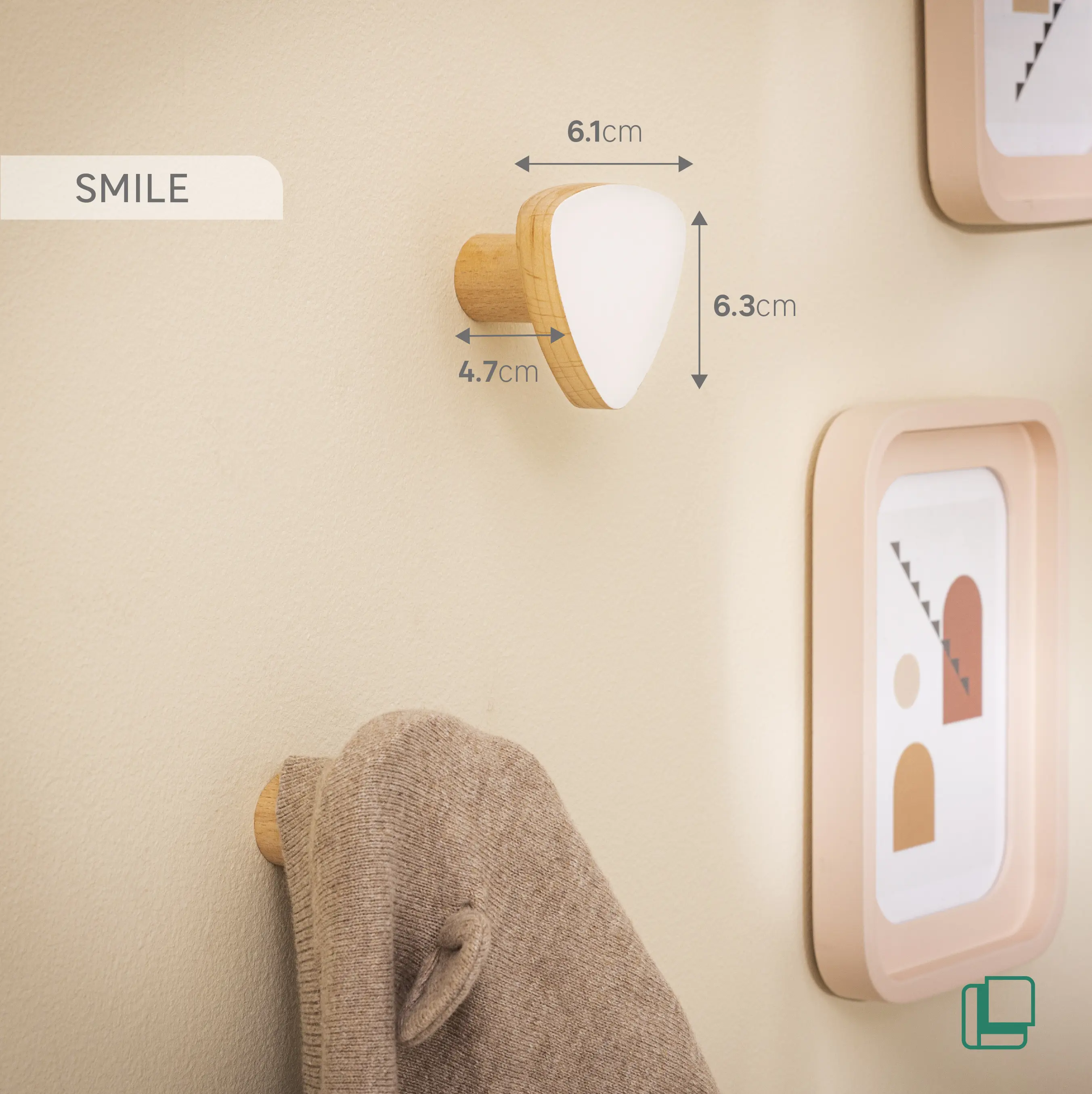 Вешалка настенная Smile 1 крючок 6.3x6.1x4.7 см цвет белый - 4