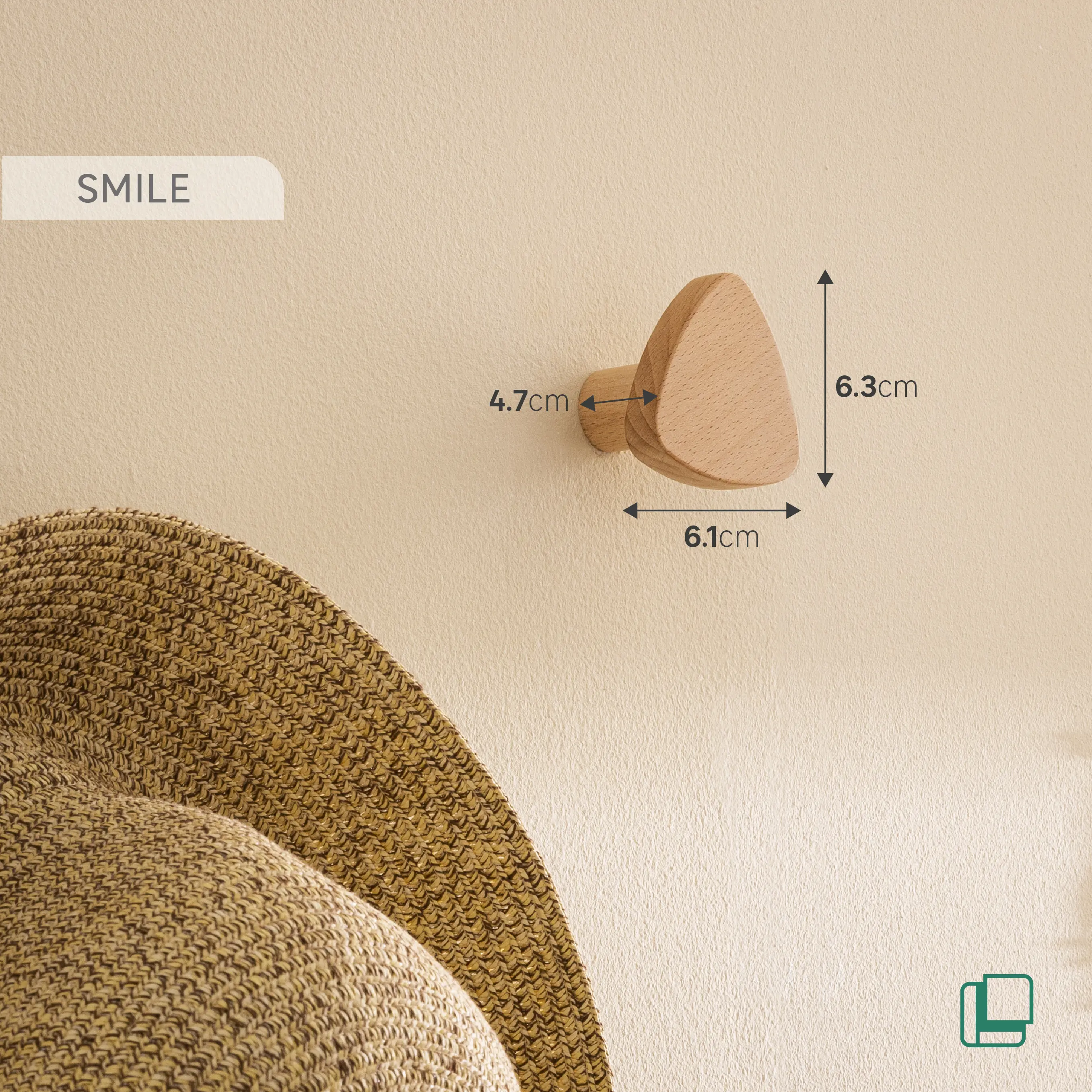 Вешалка настенная Smile 1 крючок 6.3x6.1x4.7 см цвет натуральный - 4