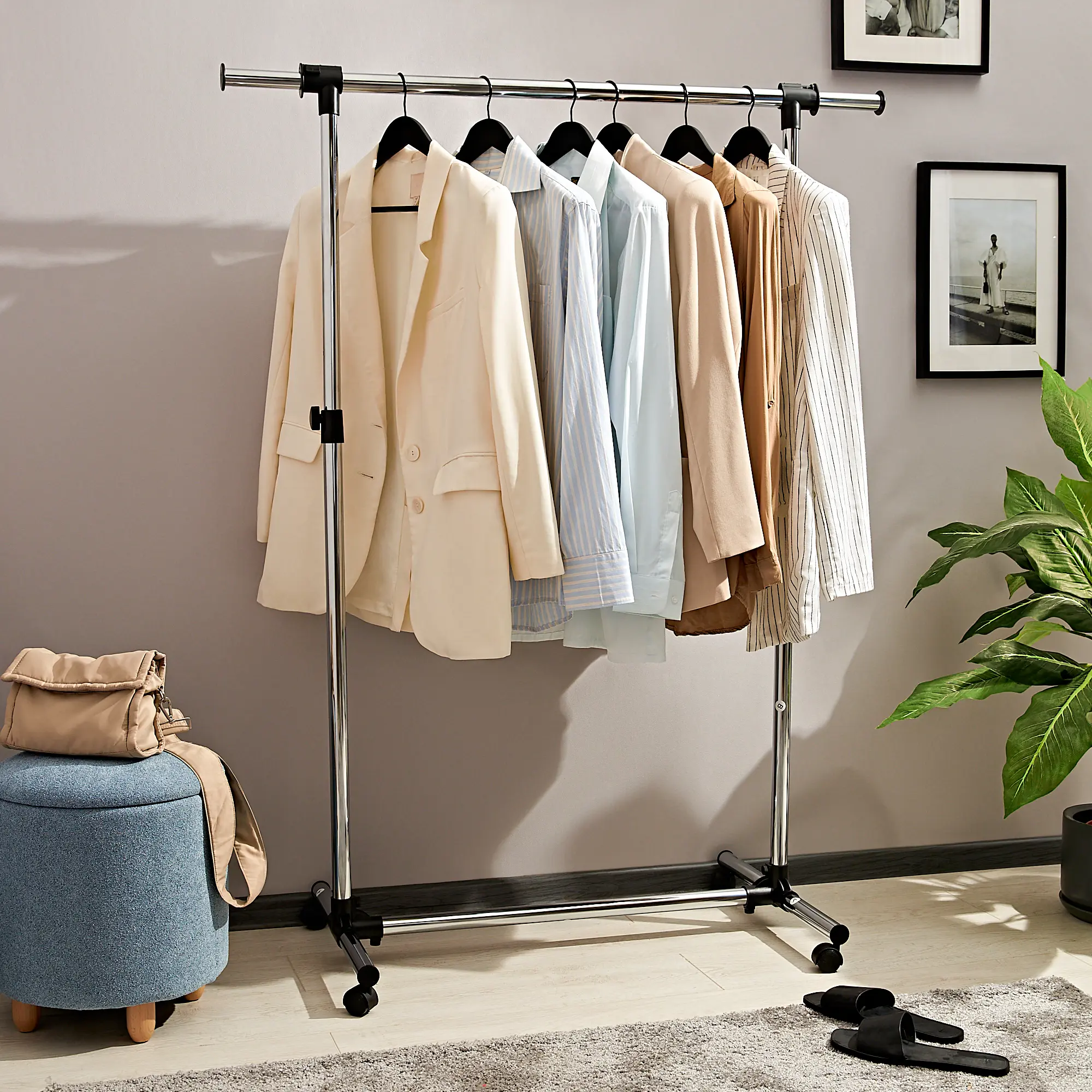 Вешалка напольная Spaceo 86.3-114x101-159x51 см сталь цвет серый