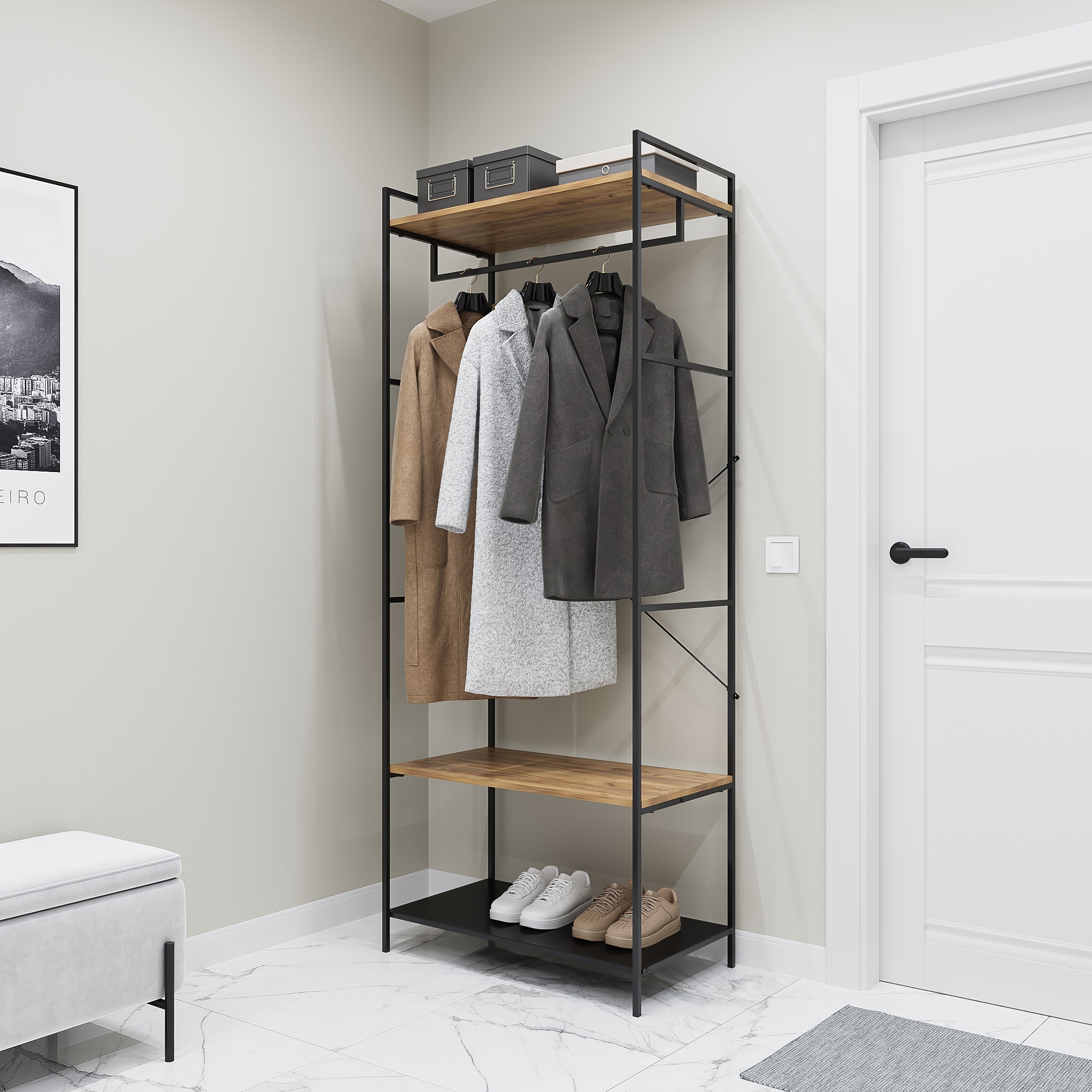 Изображение товара Напольная вешалка 80x200x45 см черного цвета из металла