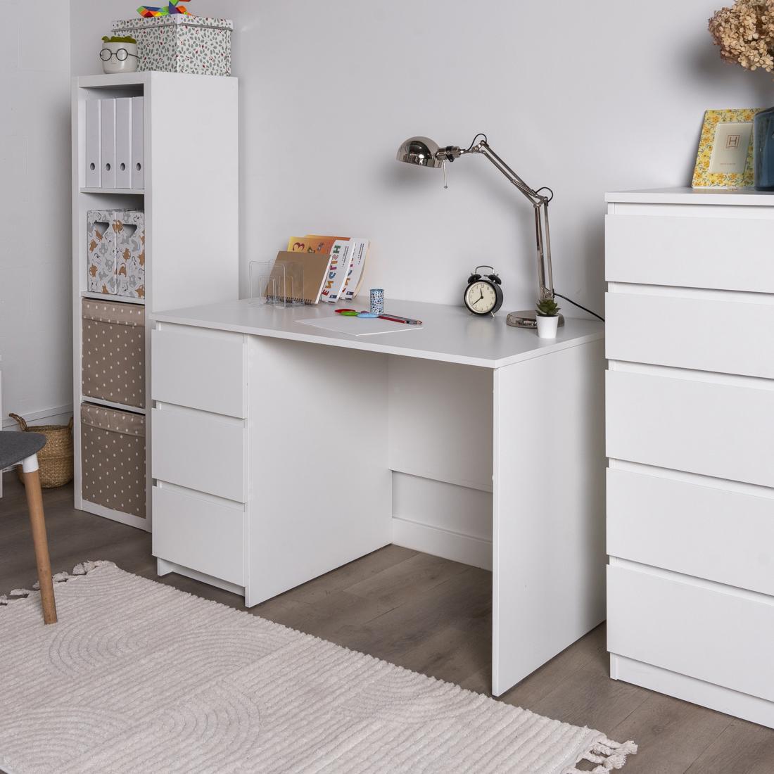 Изображение товара Письменный стол Праксис 116x75x65 см с 3 ящиками белый скандинавский стиль