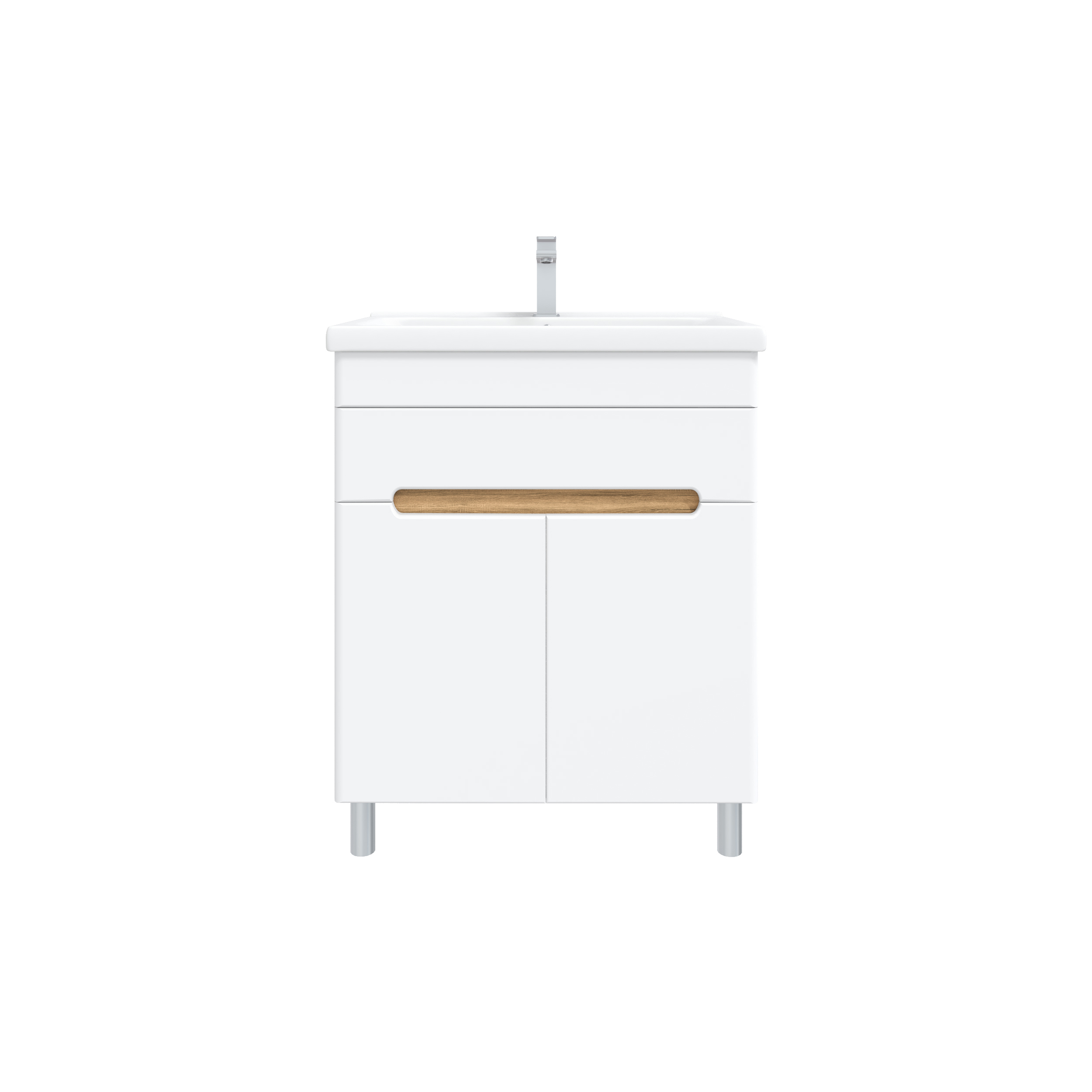 Изображение товара Тумба с раковиной Ruvann Nika 70 белая для ванной комнаты с дверцами и полкой