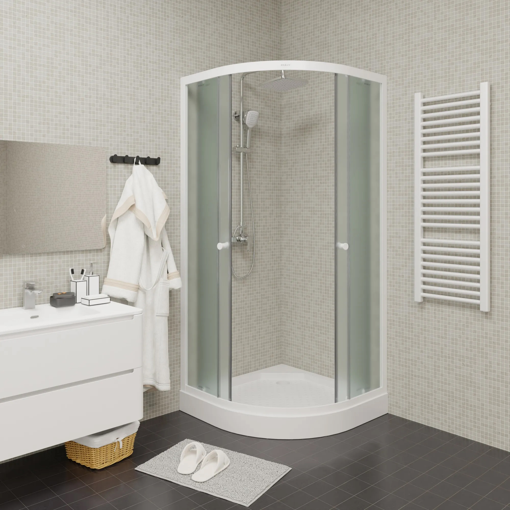 Изображение товара Душевое ограждение Parly ZF81 80x80см низкий поддон профиль белый стекло матовое
