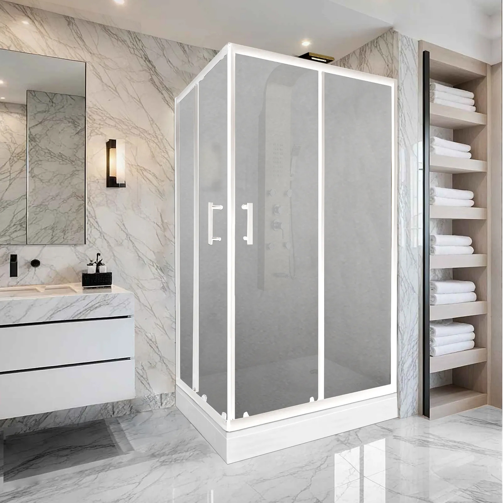 Изображение товара Душевой уголок Parly 10688 с поддоном 120x80 см, белый профиль и матовое стекло