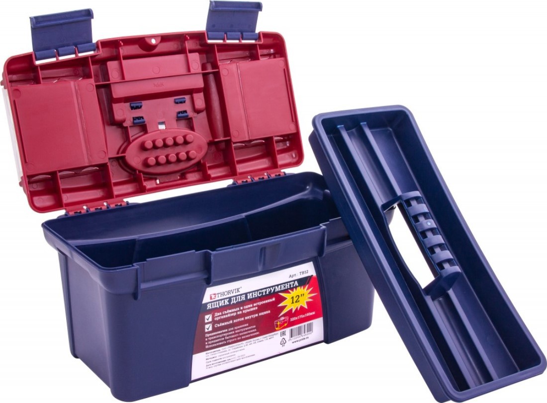 Изображение товара Ящик для инструментов Thorvik 320x175x165 мм пластиковый с органайзерами