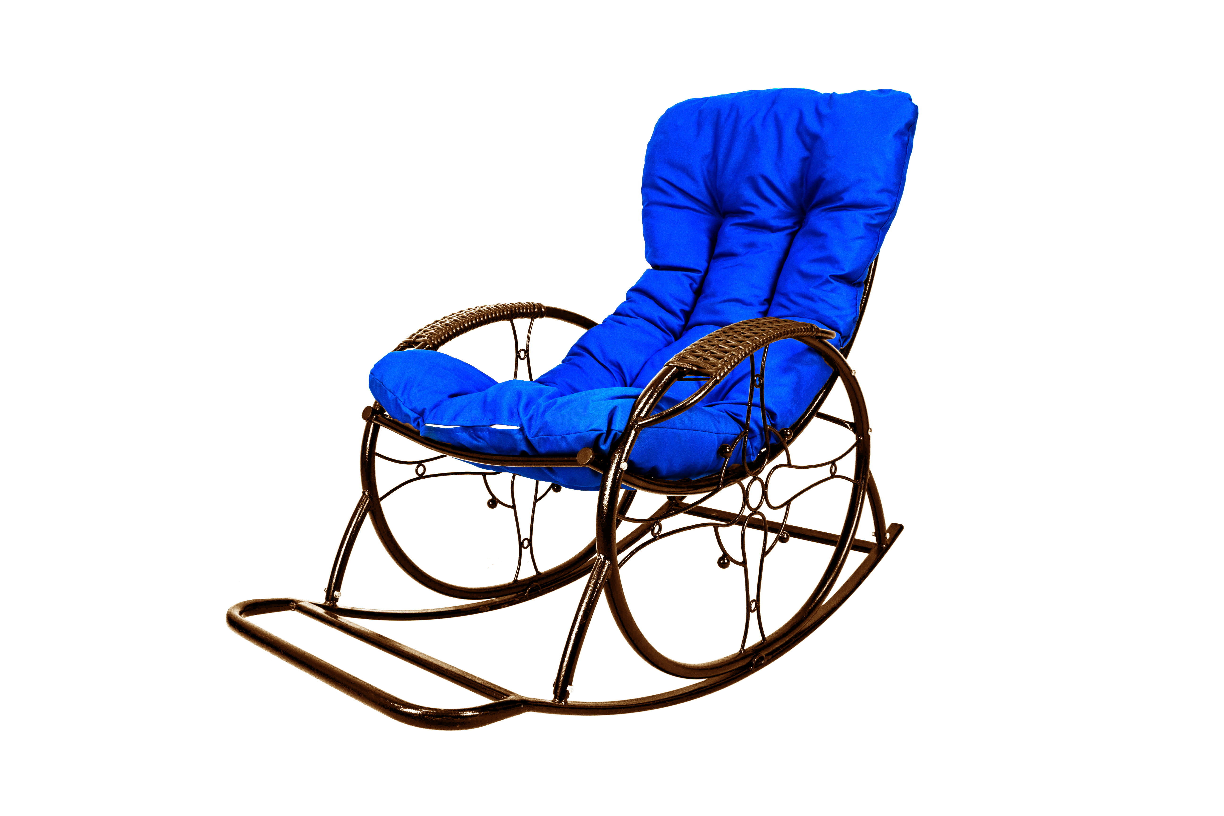 Изображение товара Кресло-качалка M-Group Люкс 11680210 садовая мебель коричневая с синей подушкой