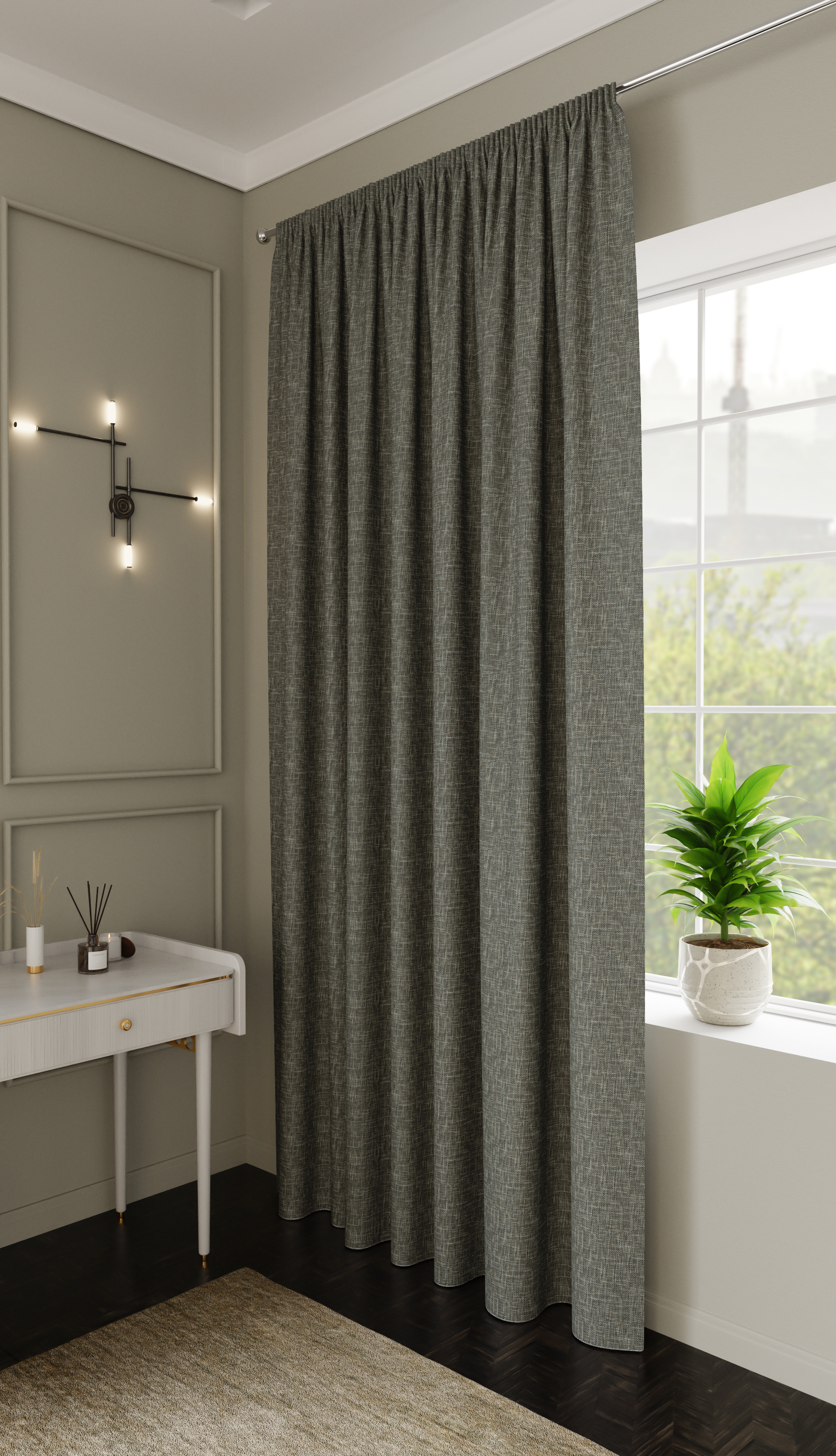 Изображение товара Штора на ленте Pisa 200x280 см темно-серый рогожка для спальни и гостиной