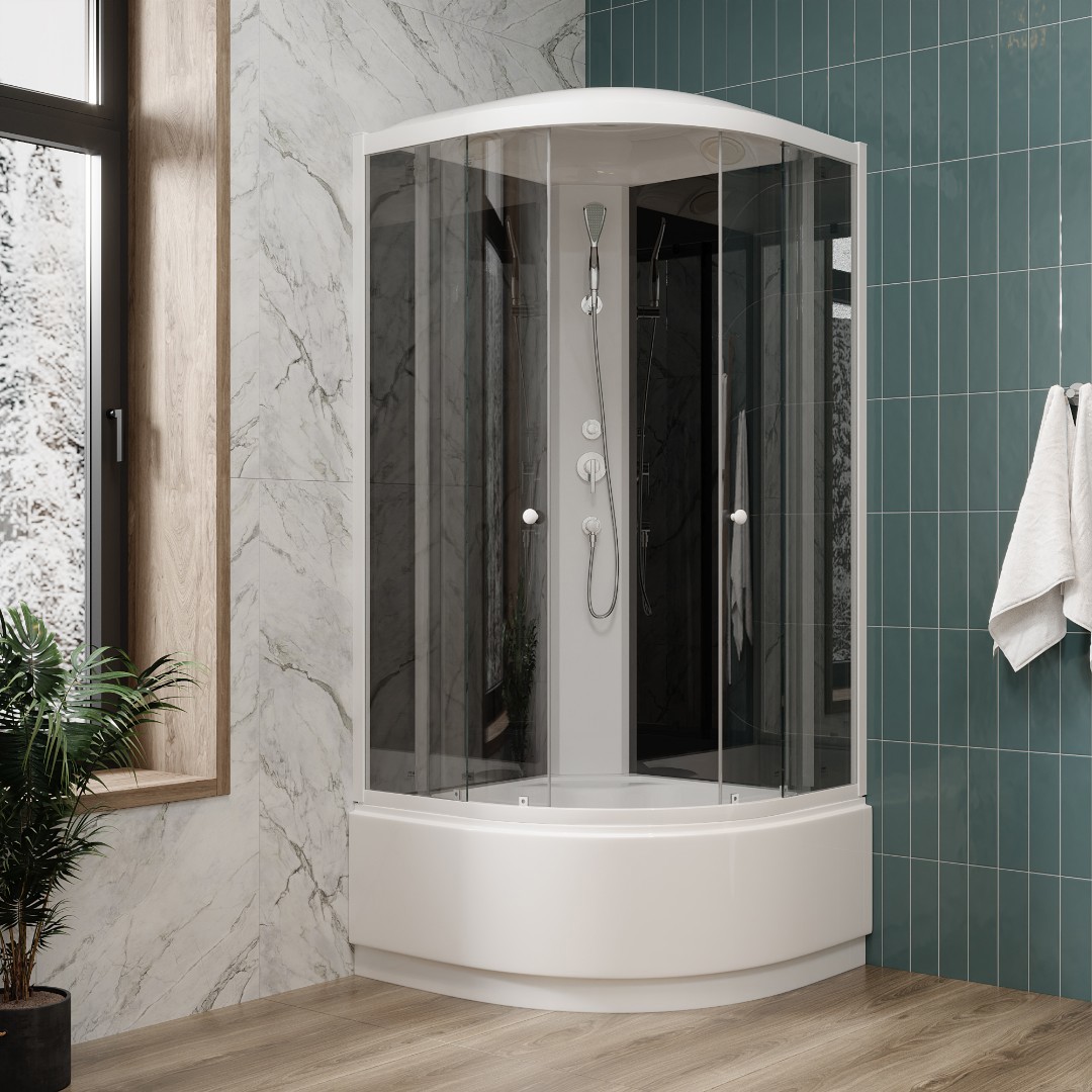 Изображение товара Душевая кабина Parly EC1021 100x100см высокий поддон профиль белый стекло тонированное