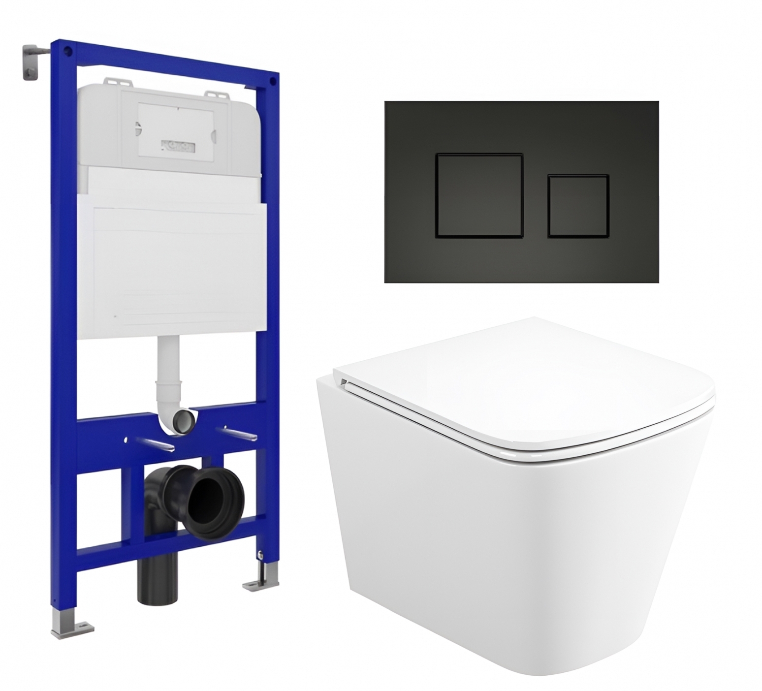 Изображение товара Комплект 3 в 1 инсталляция Enio Tecnico 52 Унитаз подвесной Binario прямоугольный кнопка черная матовая 5