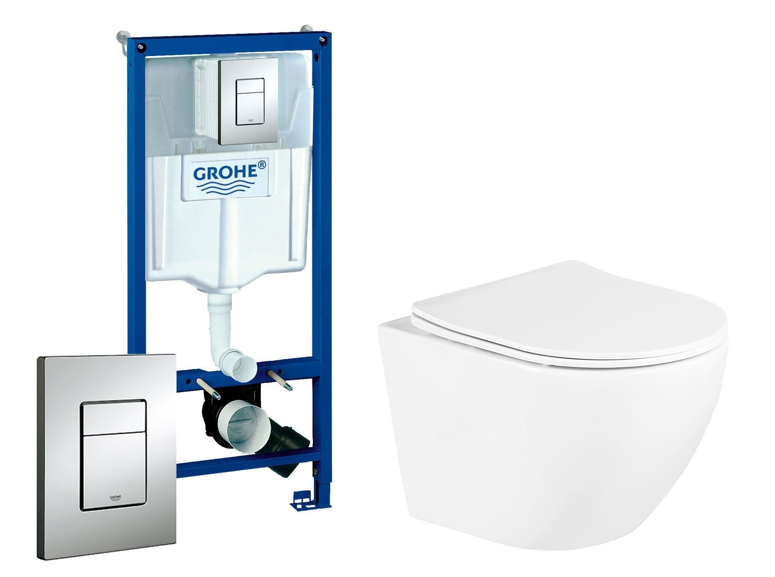 Изображение товара Комплект инсталляции с унитазом Grohe Uno и кнопкой хром