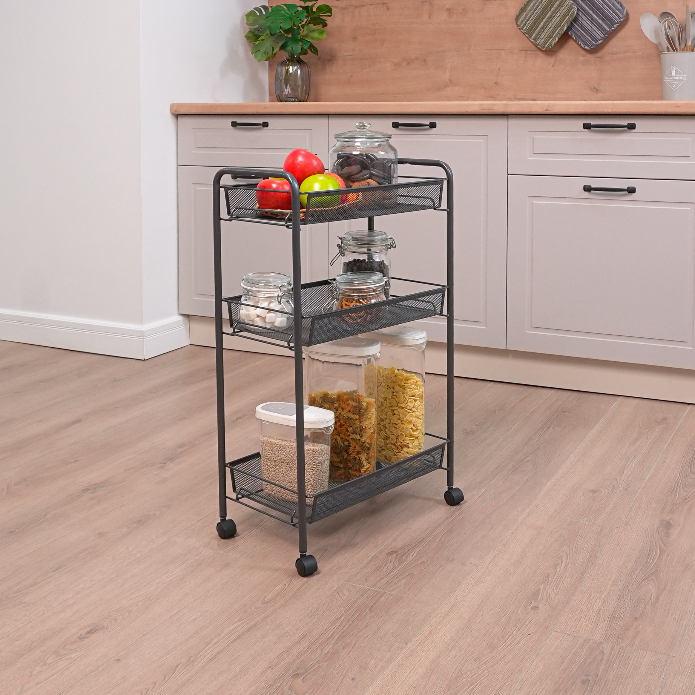 Изображение товара Стеллаж Зми 44x75x25 см металлический с корзинами и колесиками