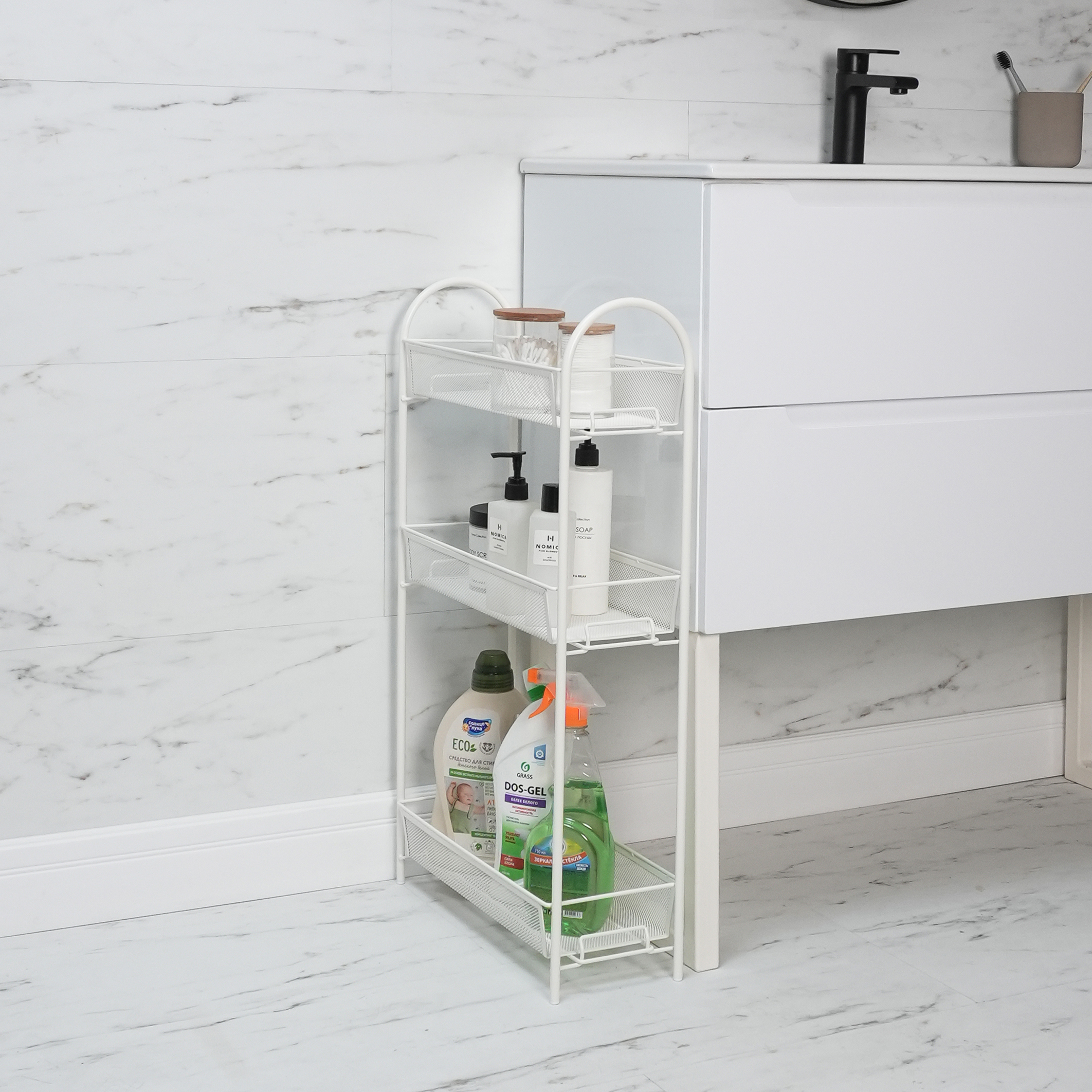 Изображение товара Стеллаж с секциями Зми 43x75x17 см металлический трехъярусный белый