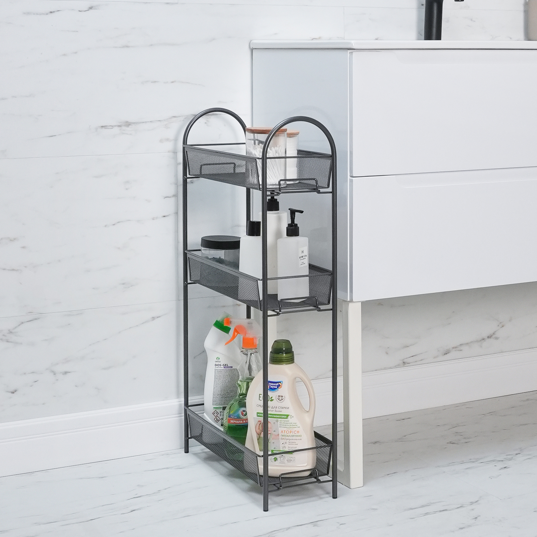 Изображение товара Металлический стеллаж Зми 43x76x17 см с 3 полками для дома и офиса