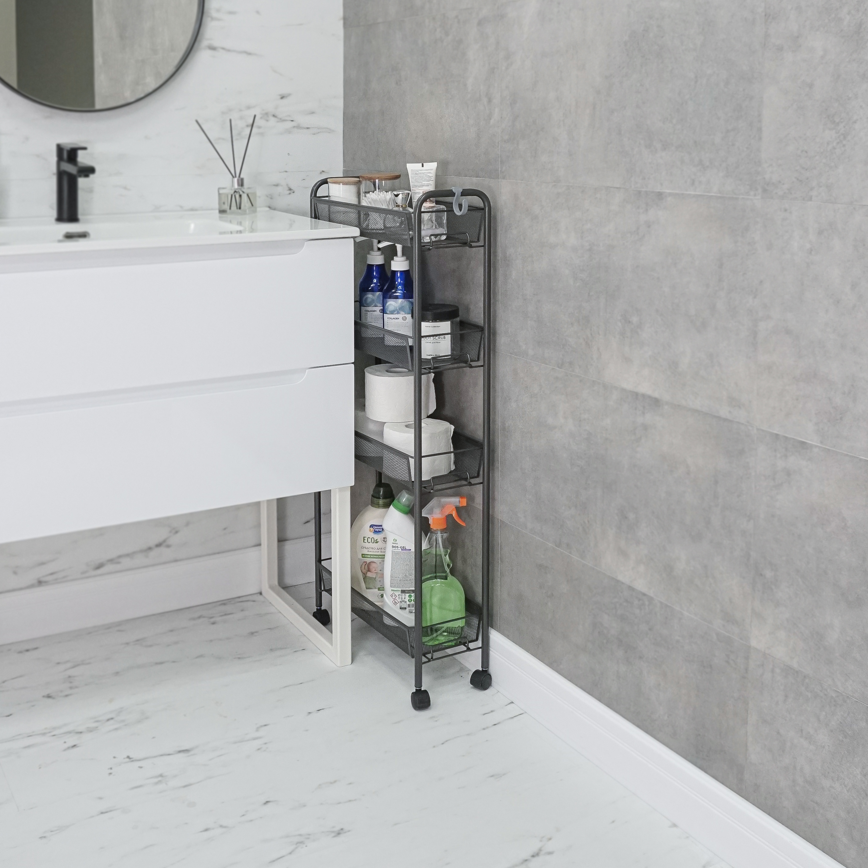 Изображение товара Этажерка с ящиками Зми 44x98.5x17 см нагрузка до 10 кг металл цвет графит