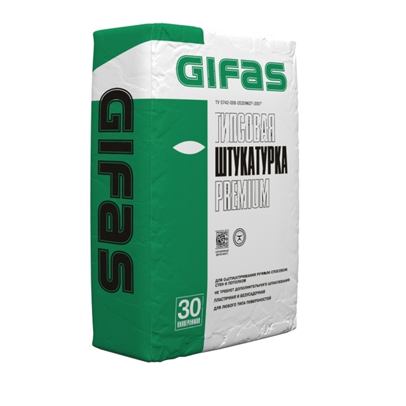 Изображение товара Гипсовая штукатурка Gifas Premium 30 кг для внутренних работ Изображение товара Гипсовая штукатурка Gifas Premium 30 кг для внутренних работ