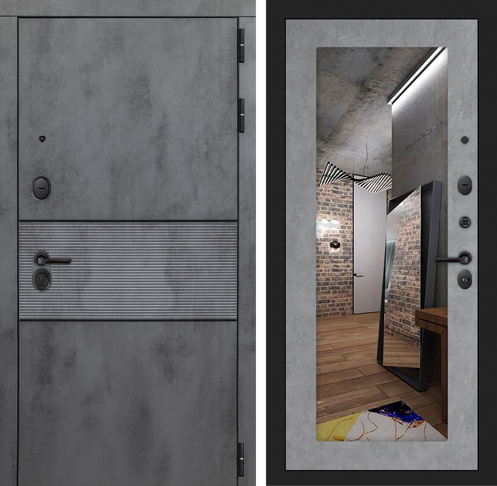 Изображение товара Входная дверь Лабиринт Инфинити 205x96см правый цвет бетон светлый/бетон темный с зеркалом П18