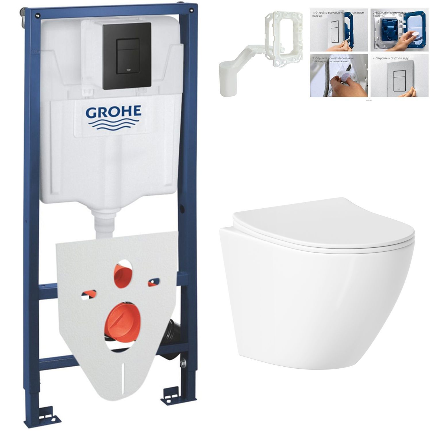 Изображение товара Комплект инсталляция с унитазом Grohe 6899DM2334 цвет белый