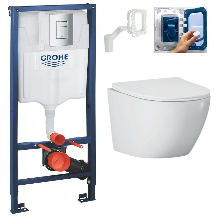 Изображение товара Комплект инсталляция с унитазом Grohe 377235103 белый безободковый экспресс монтаж