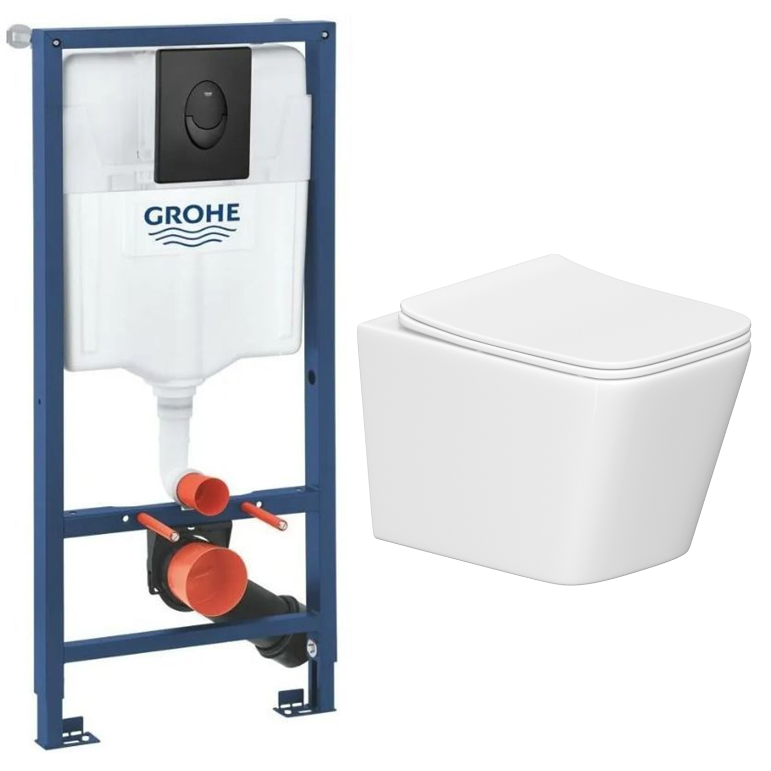 Изображение товара Комплект инсталляции с унитазом Grohe D133479K89 белый современный монтаж
