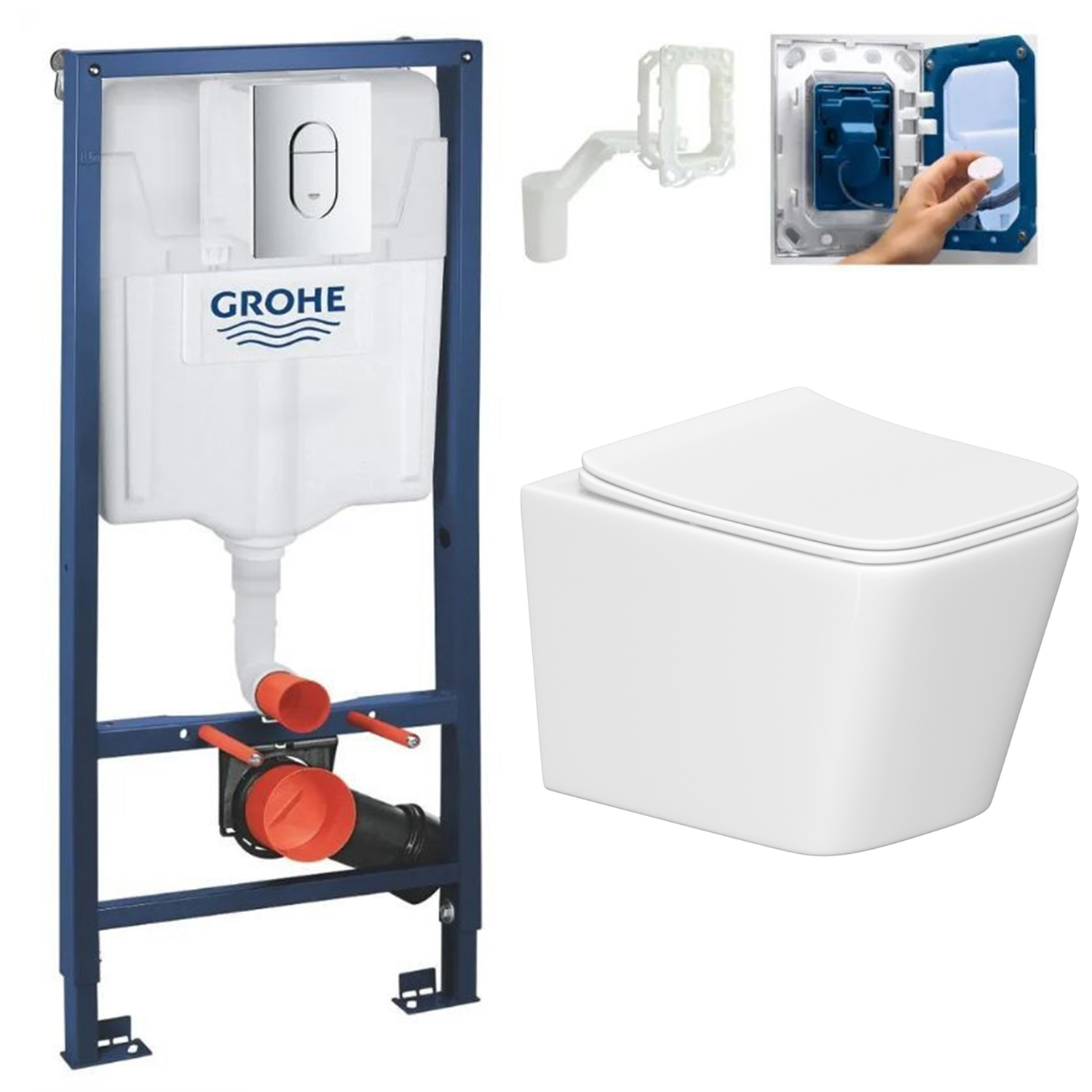 Изображение товара Комплект инсталляции с унитазом Grohe 0E65F50795 белый с системой Grohe EcoJoy