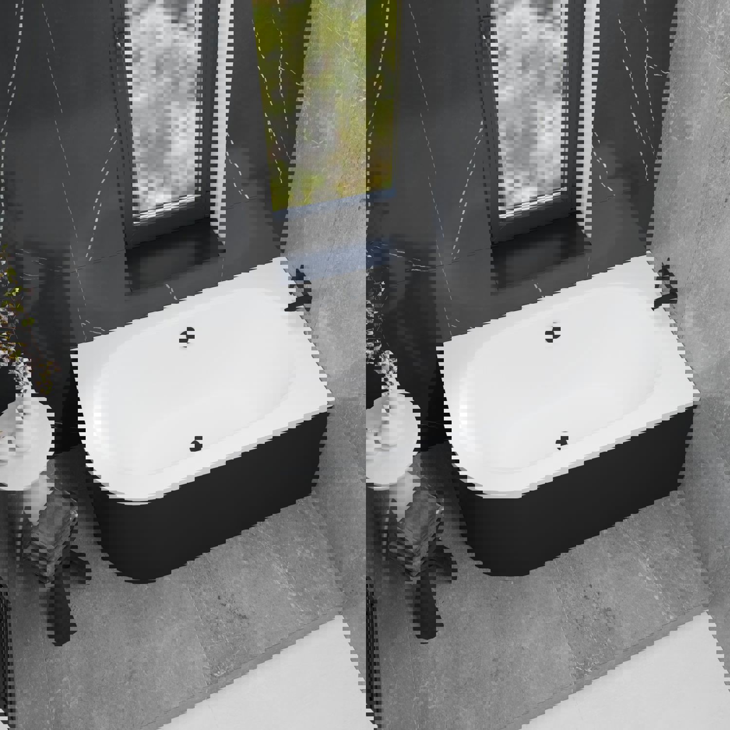 Изображение товара Ванна акриловая Helmken Marbella Lux 180x80 правосторонняя комплект 3 в 1 черный лицевой экран