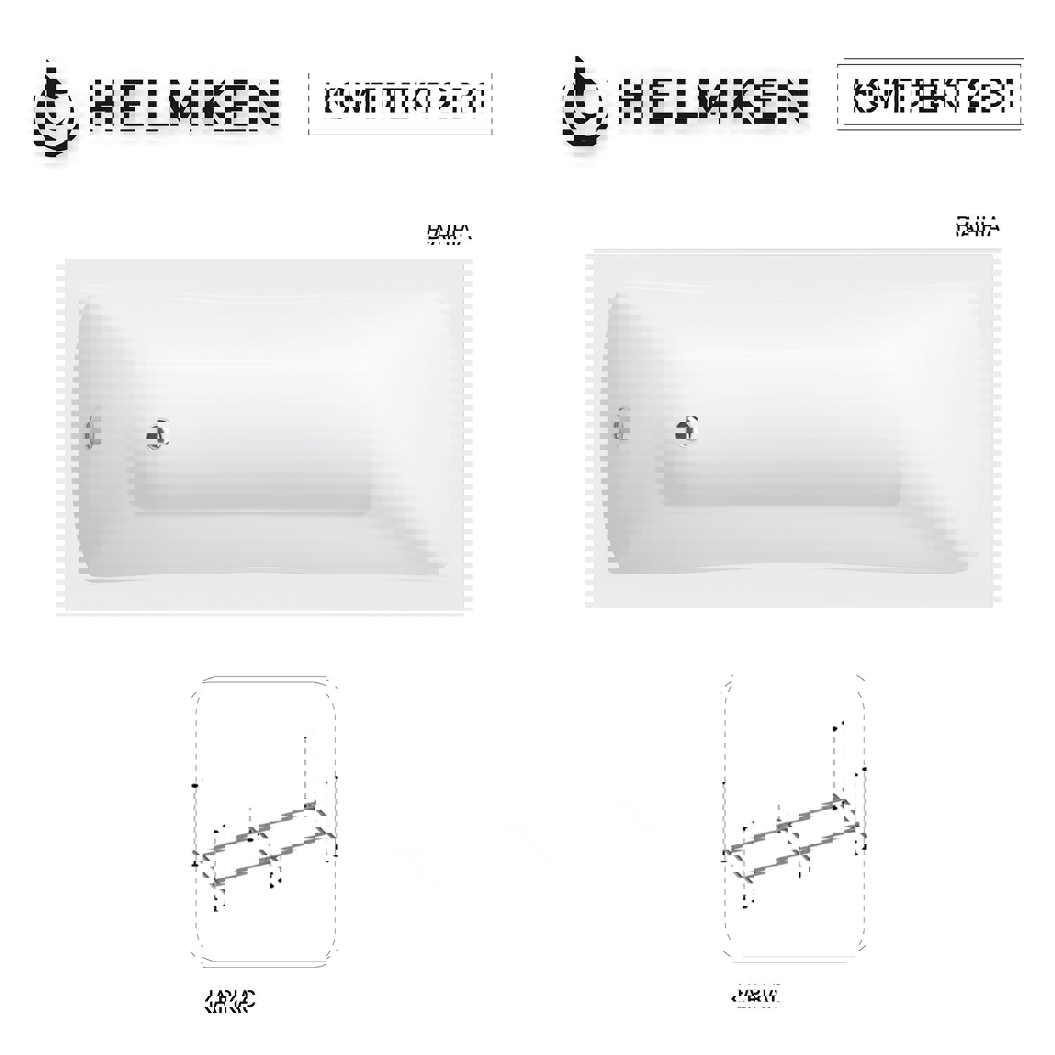 Изображение товара Акриловая ванна Helmken Luna 077N24X682 137.5x70 см комплект с каркасом