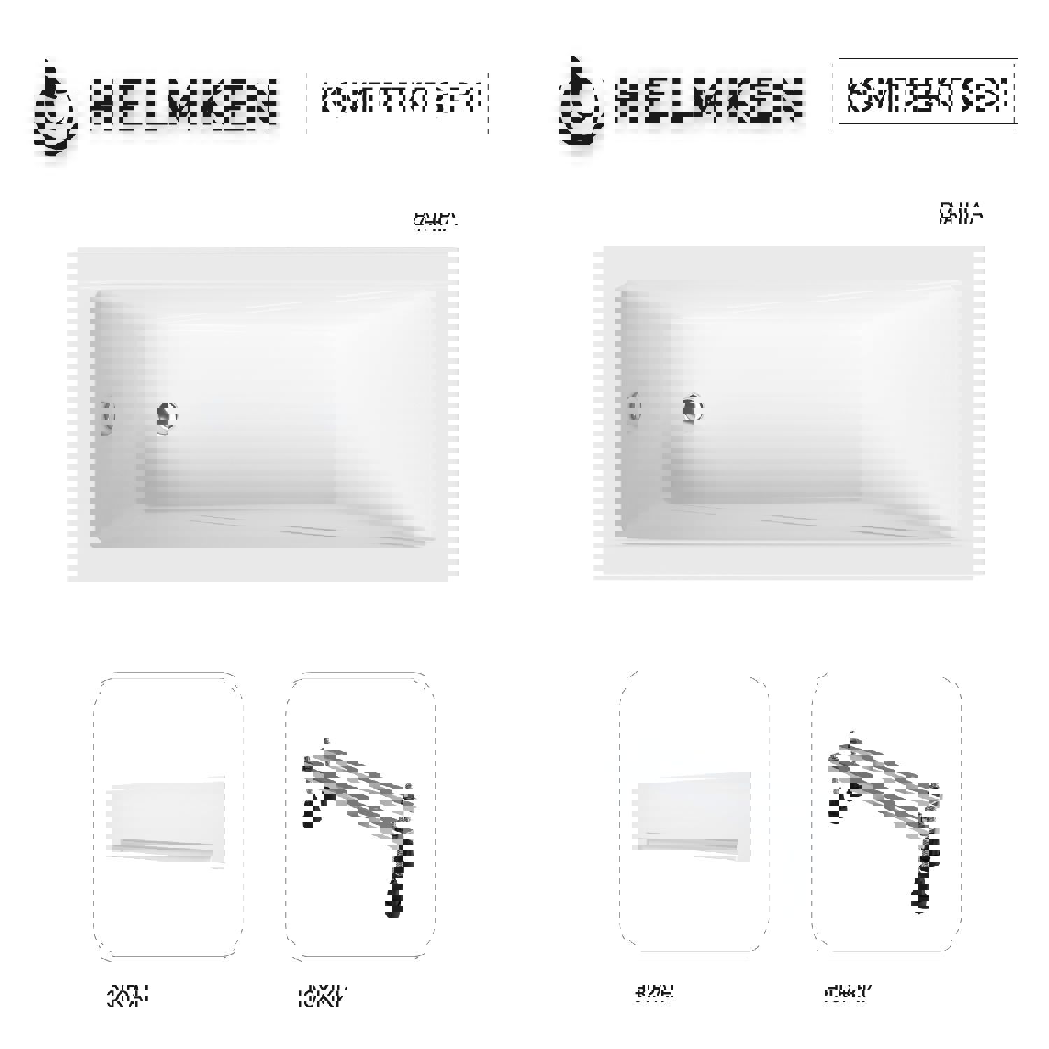 Изображение товара Ванна акриловая Helmken Rivana T44V972697 140 x 70 комплект 3 в 1 цвет белый