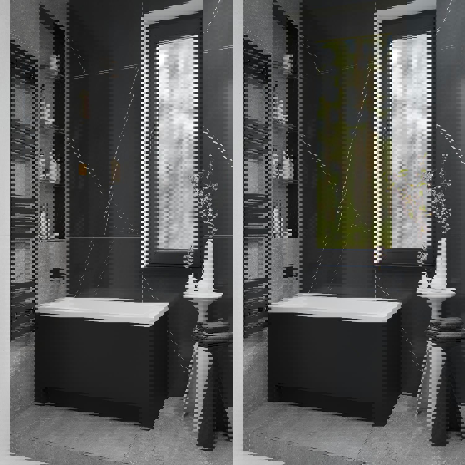 Изображение товара Ванна акриловая Helmken Rivana 95583424BE 120x70 комплект 3 в 1: прямоугольная ванна, ножки, лицевой экран цвет черный