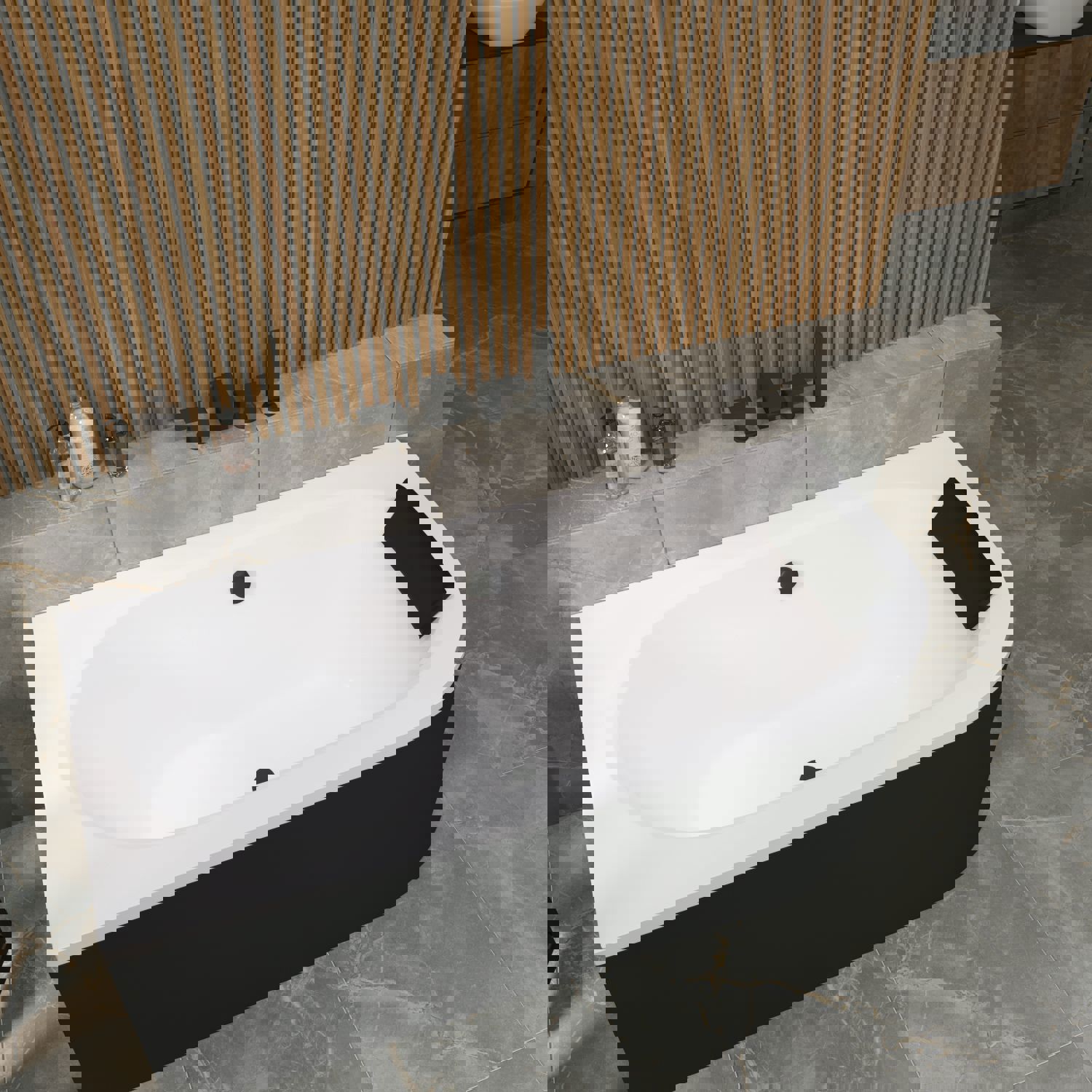 Изображение товара Ванна акриловая Helmken Marbella Lux 153D68R768 150x75 комплект 3 в 1: левосторонняя ванна, ножки, подголовник цвет черный