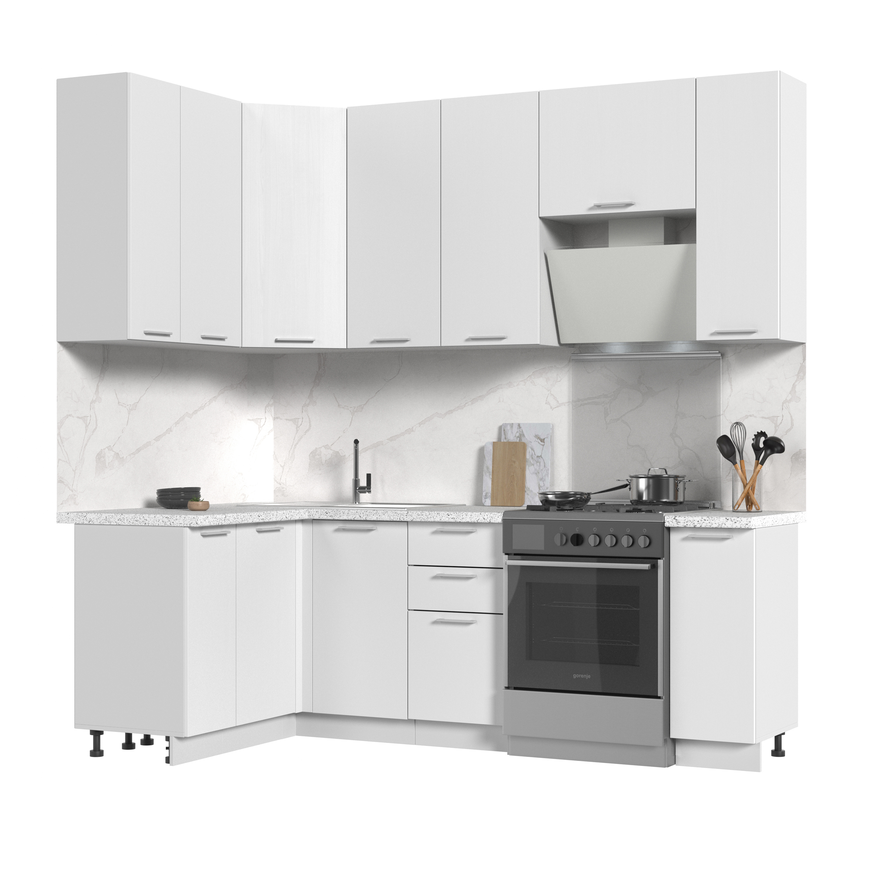 Изображение товара Кухонный гарнитур Стендмебель Катрин софт 170x237x60 см ЛДСП цвет белый