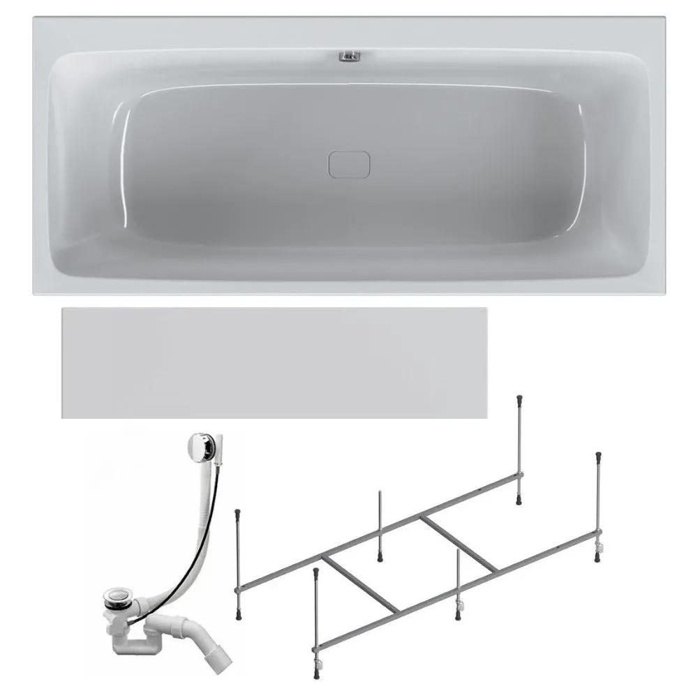 Изображение товара Ванна Am.pm Func W84A-170-080W-ARPOFL акриловая 170x80 каркас, фронтальная панель и слив-перелив хром, декоративная заглушка слива цвет белый