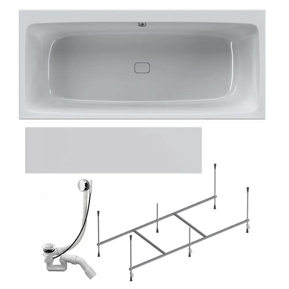 Изображение товара Ванна Am.pm Func W84A-180-080W-ARPOFL акриловая 180x80 каркас, фронтальная панель и слив-перелив хром, декоративная заглушка слива цвет белый