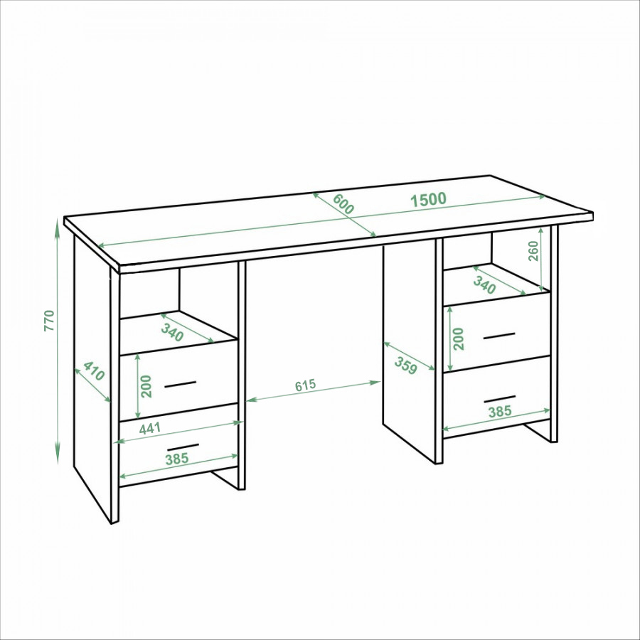 Изображение товара Стол письменный Мэрдэс СКЛ-Прям150+2ТЯЛ БЕН 150x77 см белый/ясень шимо