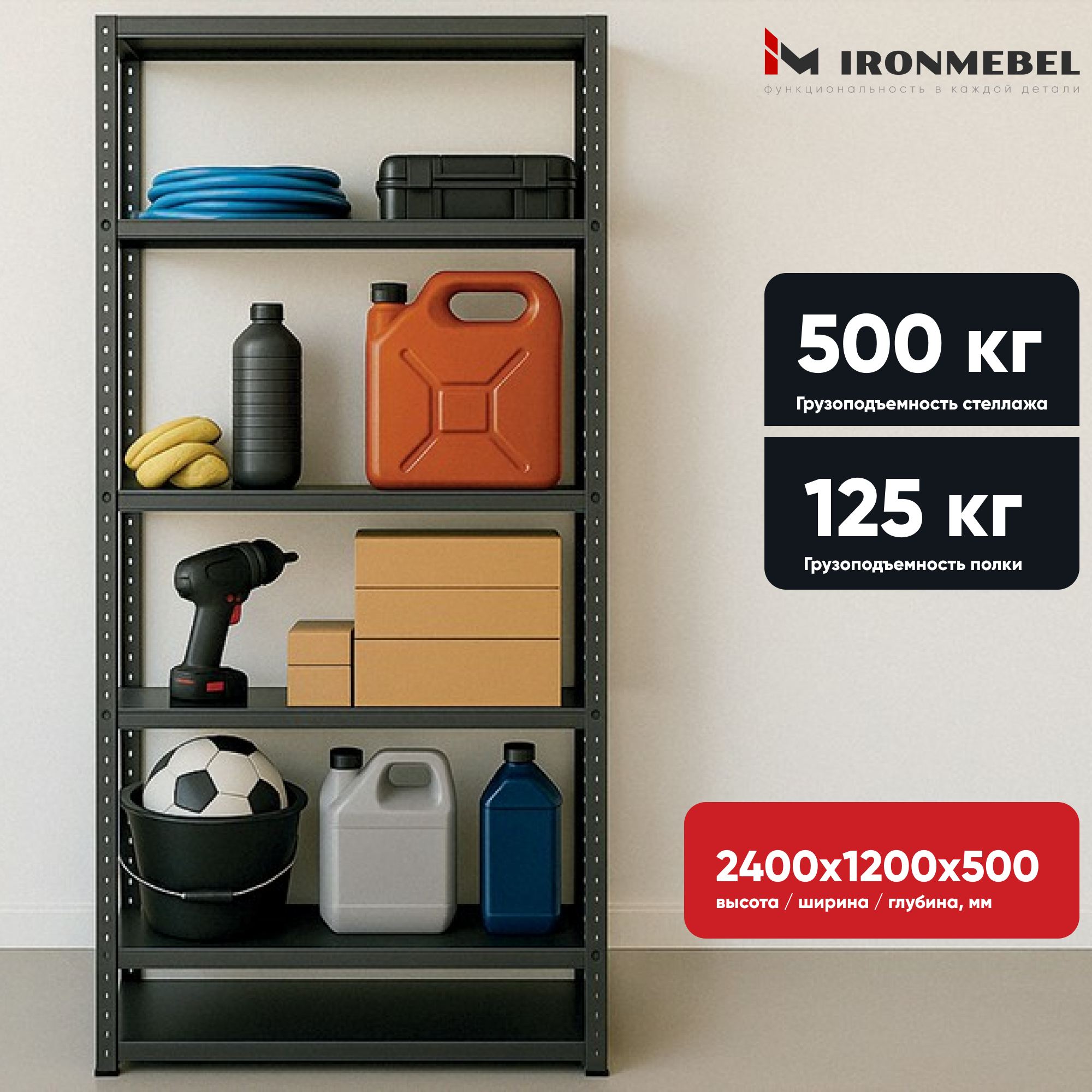 Изображение товара Металлический стеллаж Ironmebel Urban 120x240x50 см с 6 полками надежный и стильный