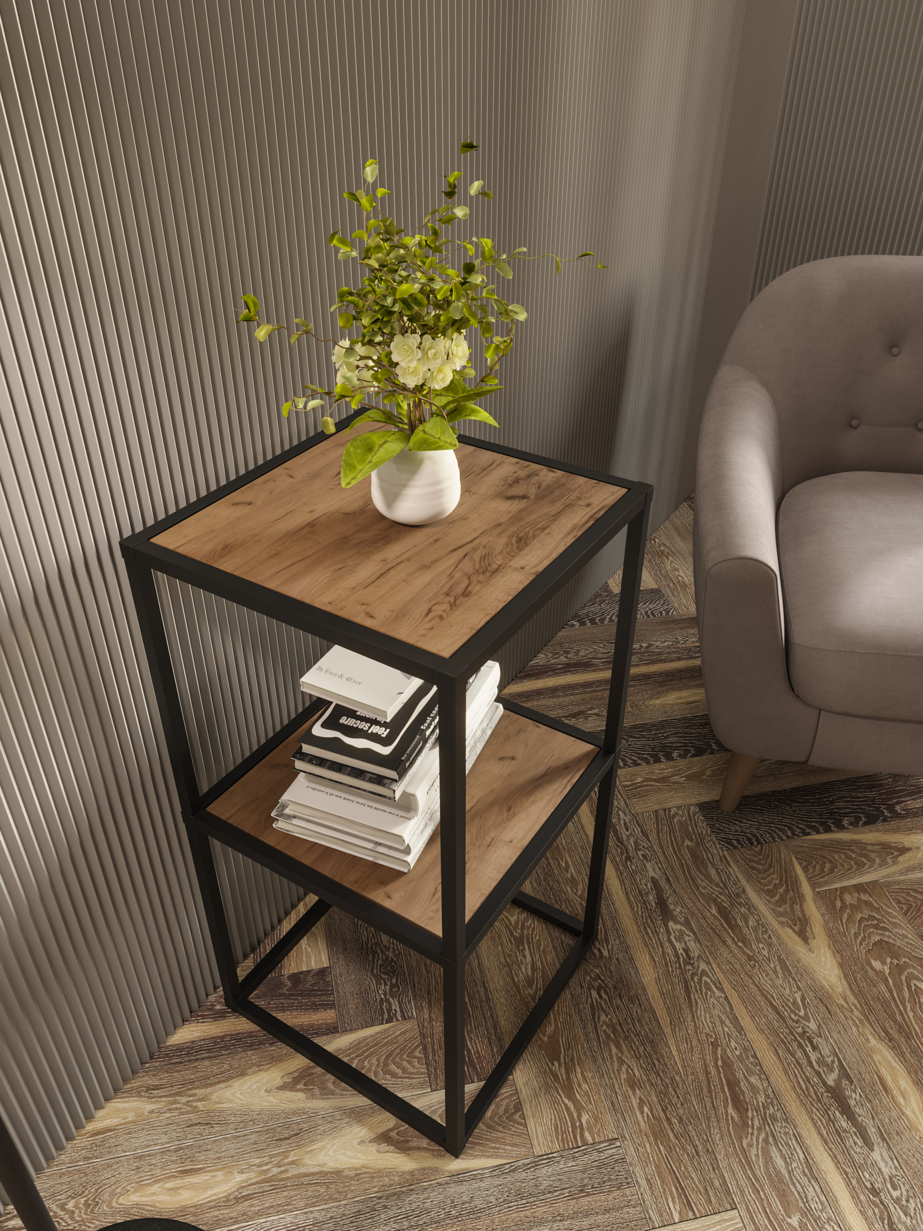 Изображение товара Стеллаж с полками Найди 40x78.2x40 см алюминий цвет декор из дуба нагрузка на полку до 20 кг