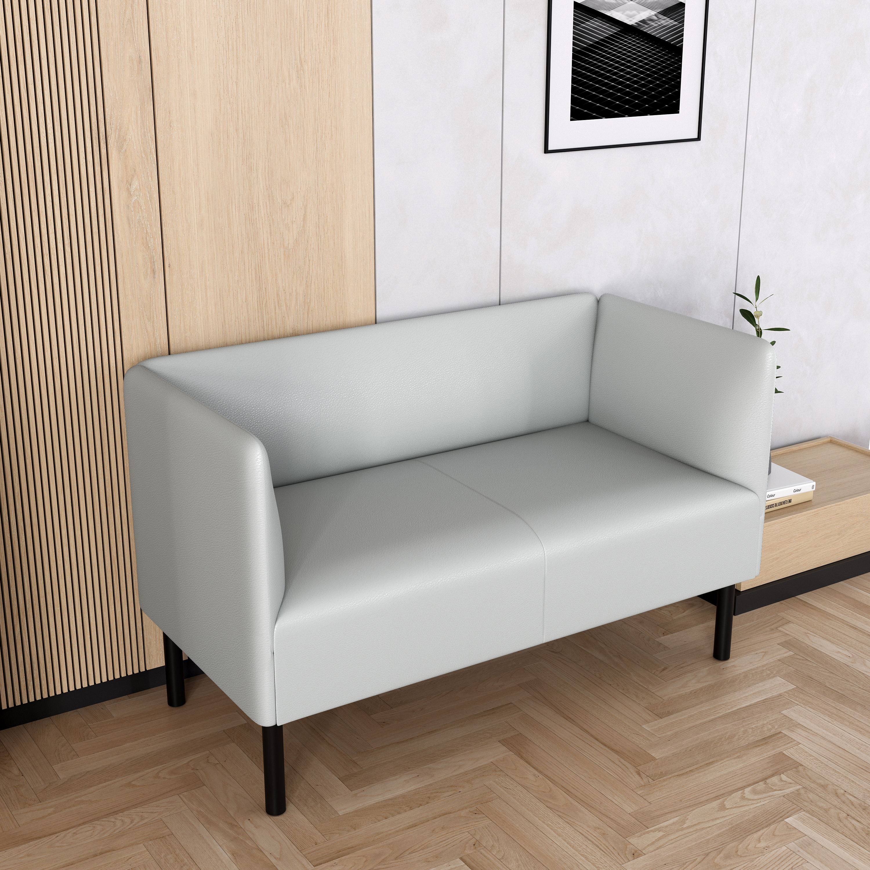 Изображение товара Диван Монреаль 120x75x54 см из искусственной кожи серого цвета SALON TRON