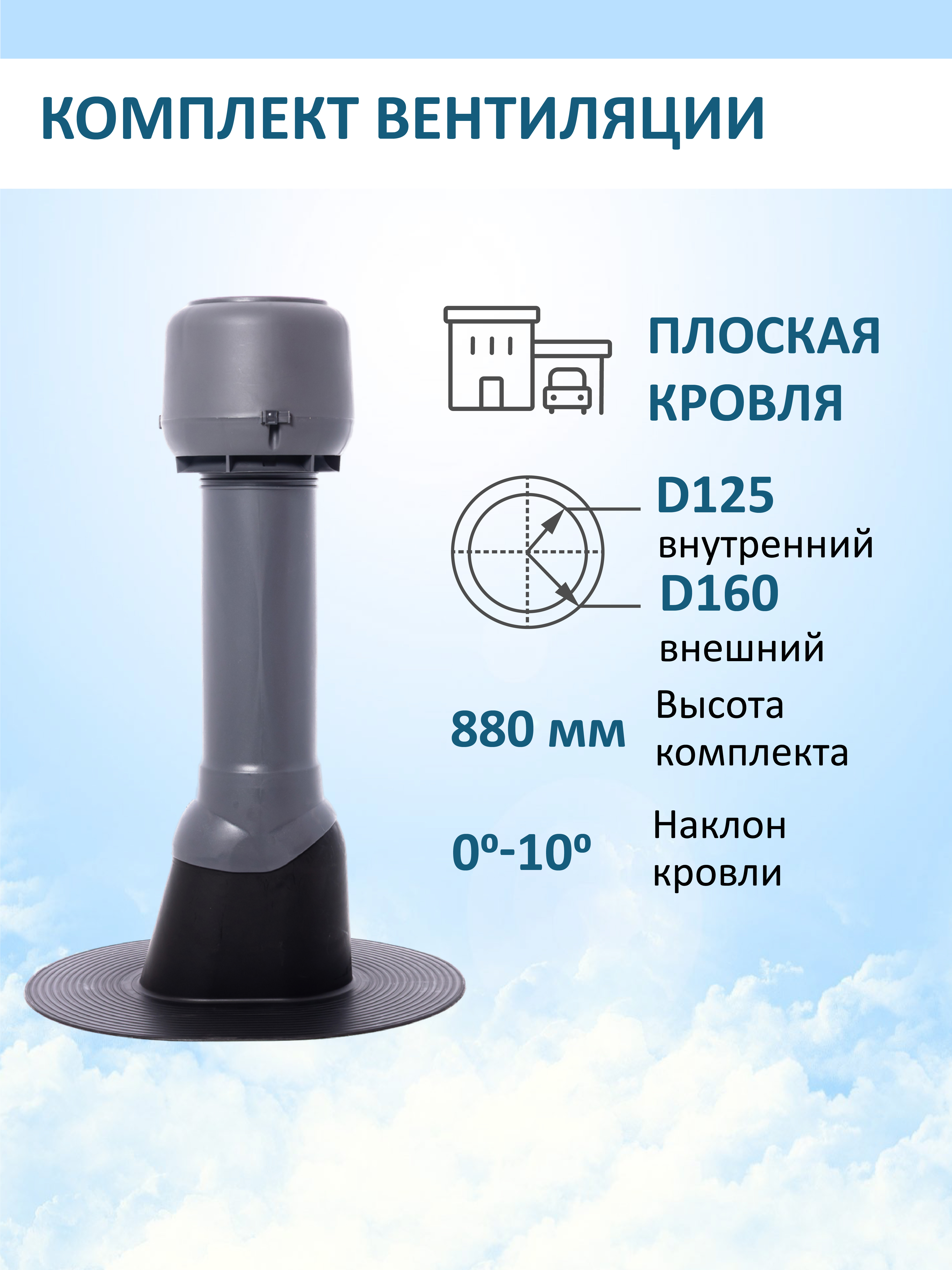 Изображение товара Комплект кровельной вентиляции Татполимер серый графит 700 мм с проходным элементом Изображение товара Комплект кровельной вентиляции Татполимер серый графит 700 мм с проходным элементом