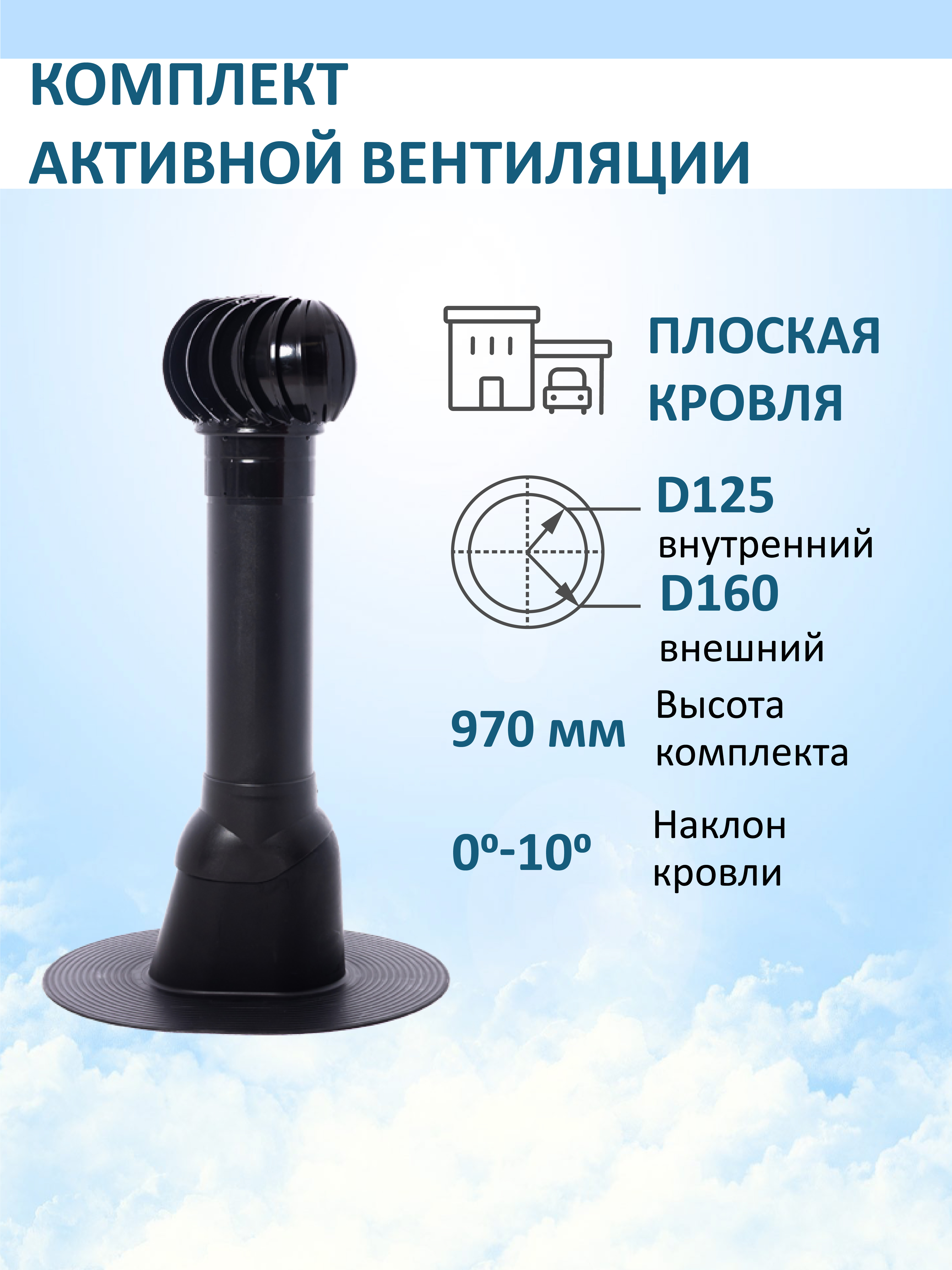 Изображение товара Комплект кровельной вентиляции POLIVENT BLACK с турбодефлектором и утеплителем Изображение товара Комплект кровельной вентиляции POLIVENT BLACK с турбодефлектором и утеплителем