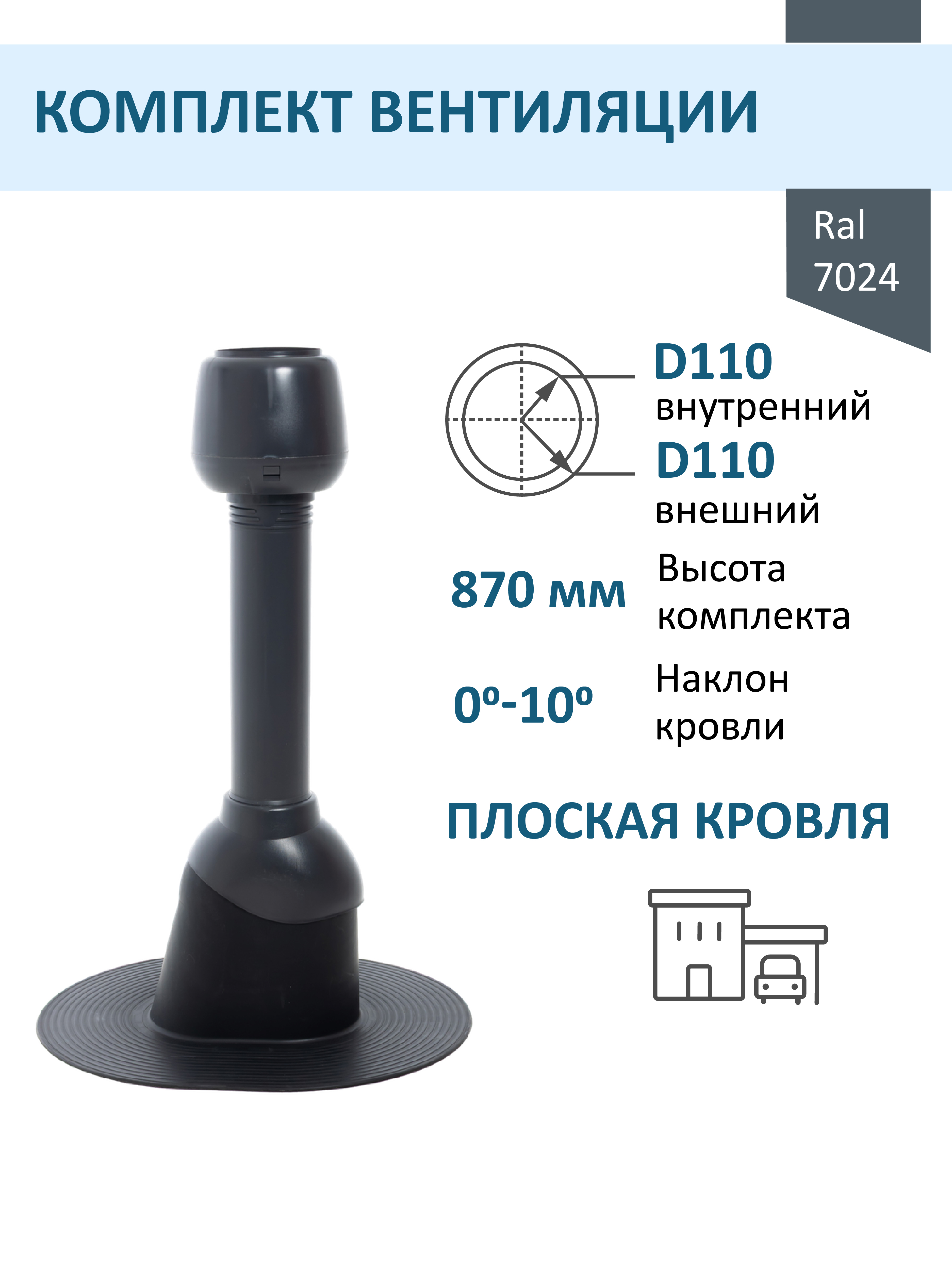 Изображение товара Комплект кровельной вентиляции Polivent серый графит (выход ⌀110мм/проходной элемент/колпак) Изображение товара Комплект кровельной вентиляции Polivent серый графит (выход ⌀110мм/проходной элемент/колпак)