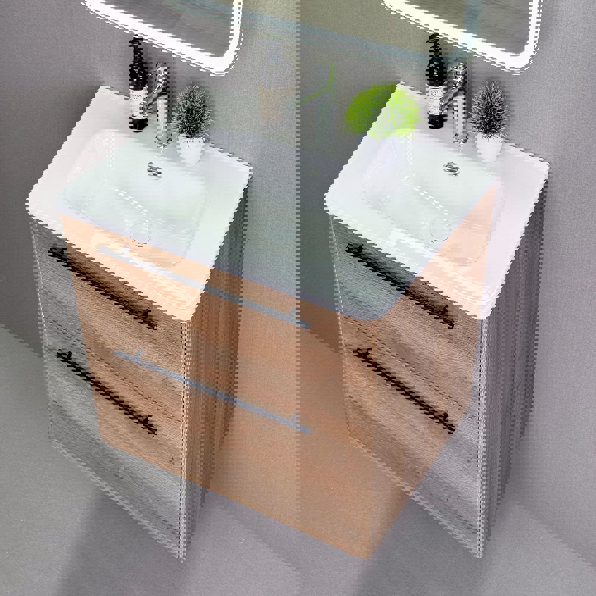 Изображение товара Тумба с раковиной в ванную Alavann Rondo 60 см подвесная цвет дуб