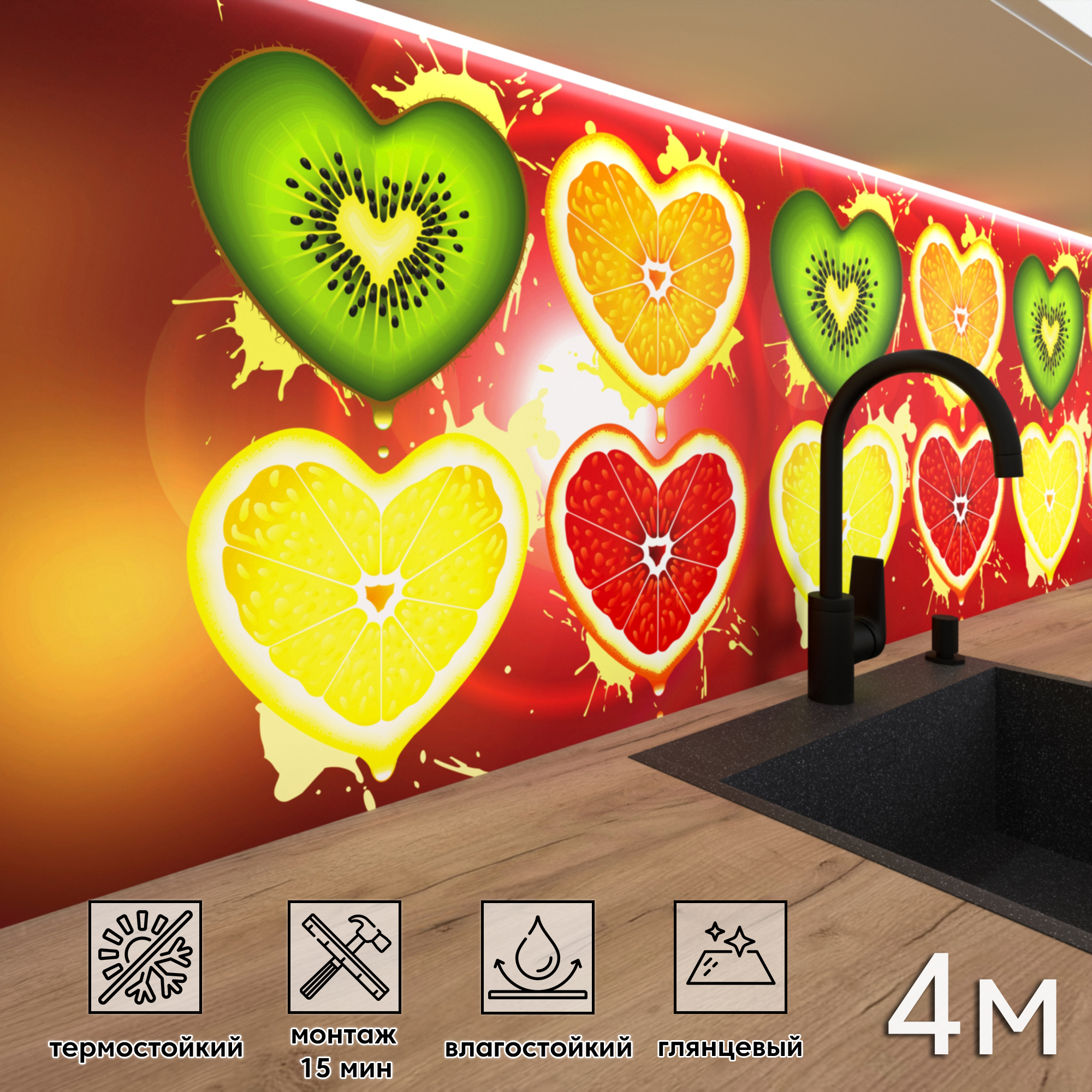 Изображение товара Стеновая панель Фартукофф ФФ - 100 400x60x0.15 см ПВХ цвет зеленый/красный/желтый