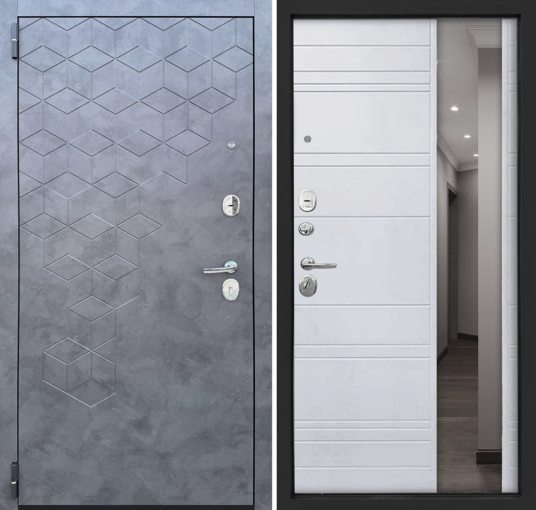 Изображение товара COSMO СТИЛЬ ЗЕРКАЛО — входная дверь с зеркалом, 205x86 см, М141, Белый матовый