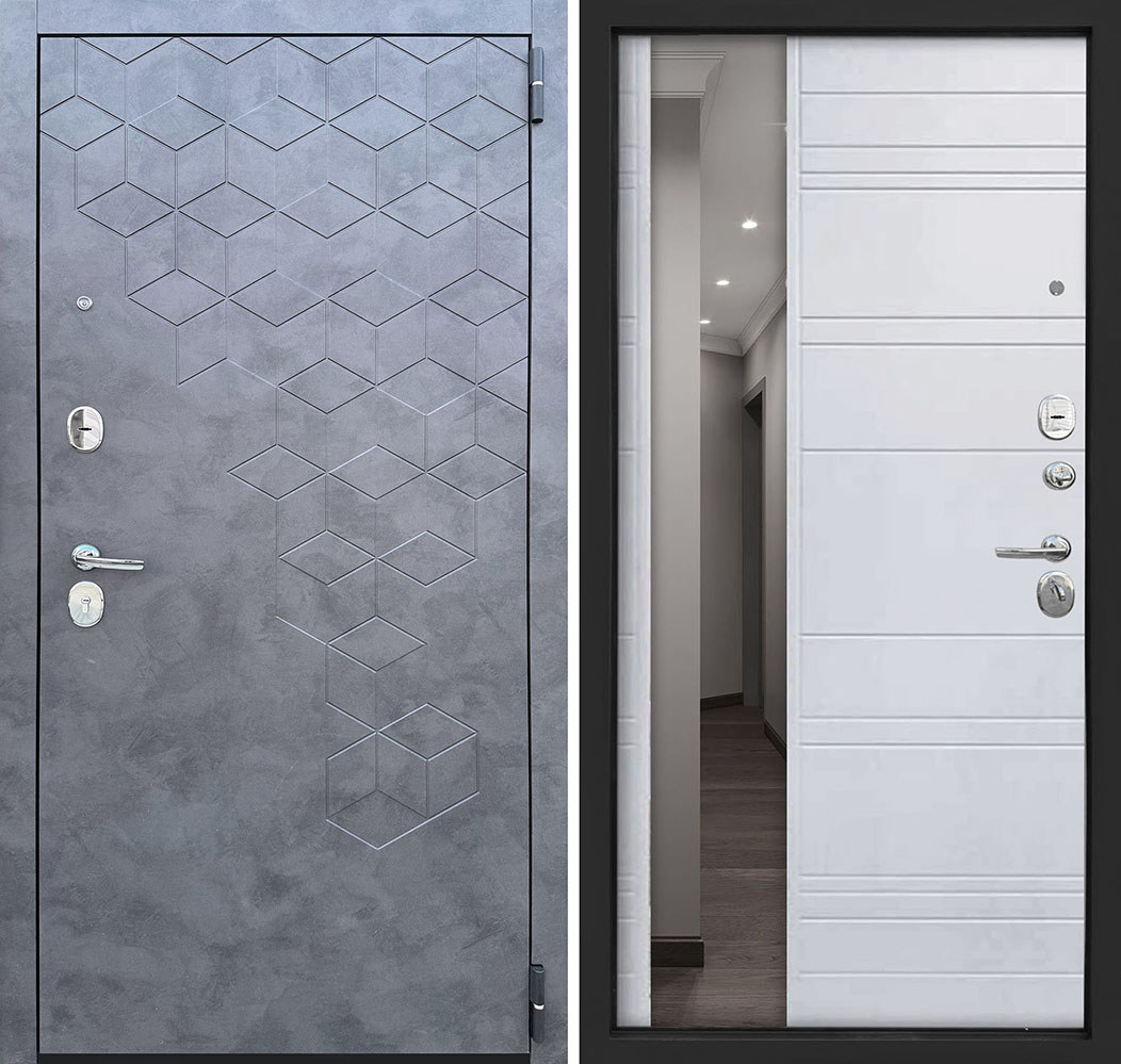 Изображение товара Входная дверь Двери регионов Космо стиль зеркало правый 205x86см цвет М141/белый матовый/стиль зеркало с зеркалом