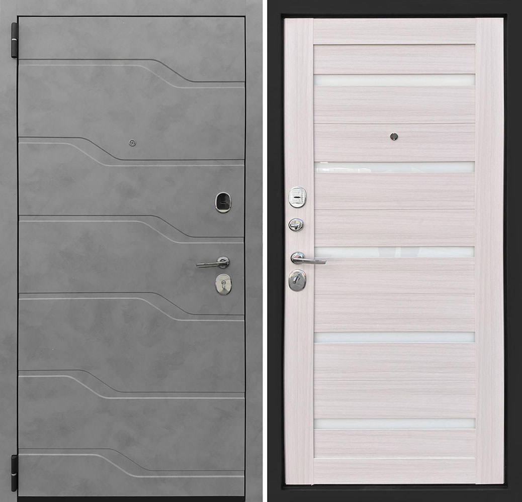 Изображение товара Входная дверь Двери регионов Стелс x7 левый 205x96см цвет М143/сандал белый/белый lacobel