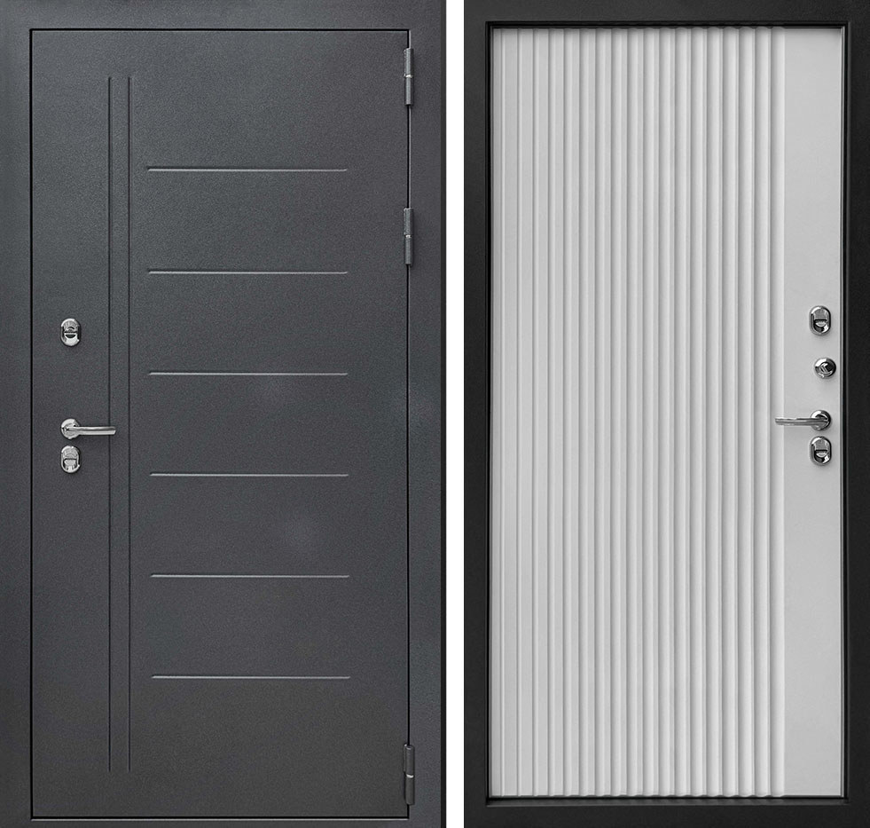 Изображение товара Страж Т1 Термо - входная дверь, букле графит/белый, 110 мм, 2 замка