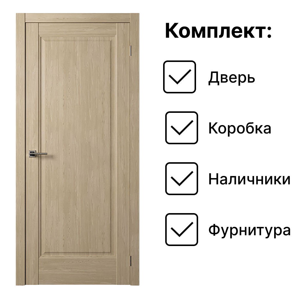 Изображение товара Комплект межкомнатной двери Двери регионов Нова 1 Проходная глухая 200x60см ПВХ цвет дуб натуральный с коробом и наличниками Vantage 34 CP