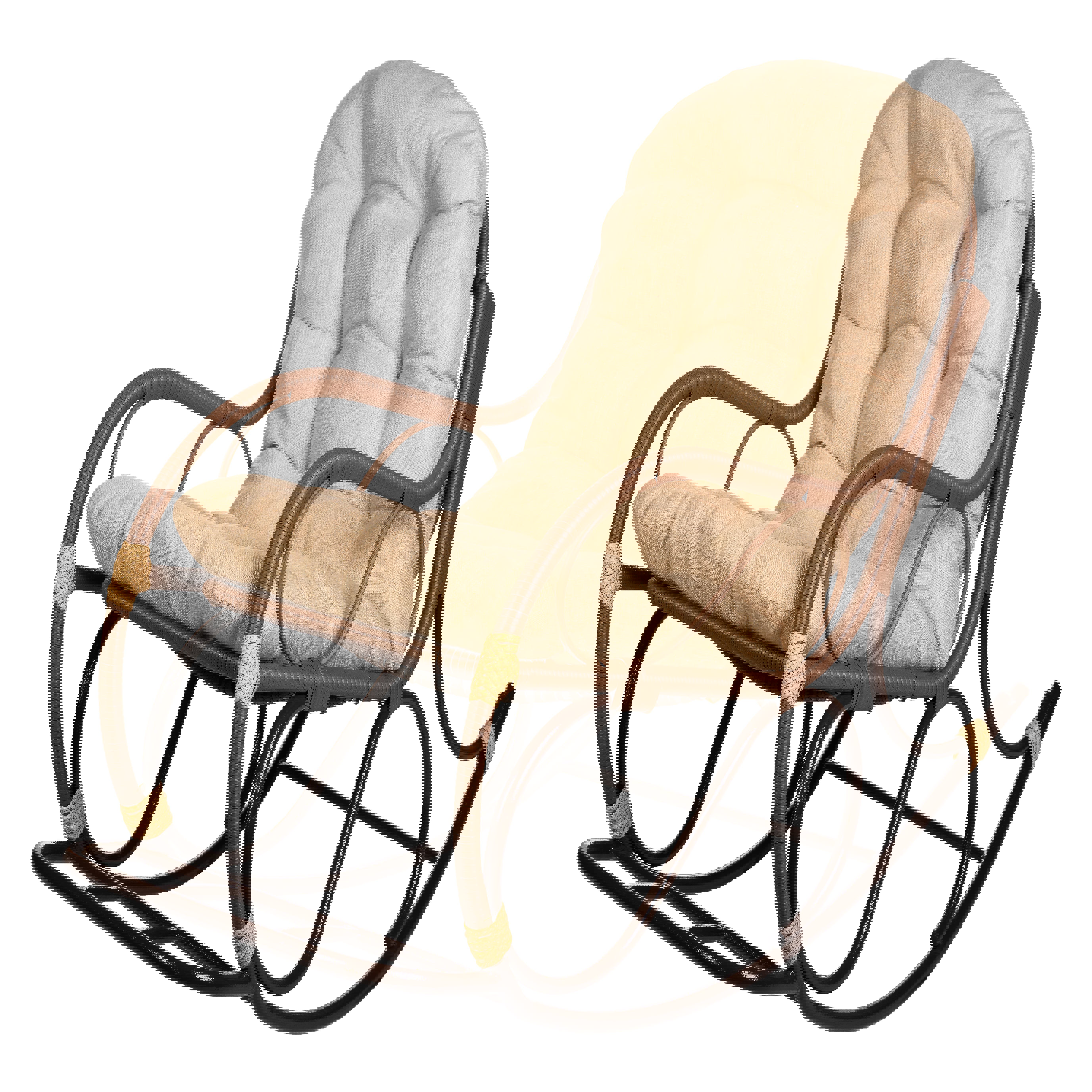 Изображение товара Кресло-качалка для сада из искусственного ротанга коричневое с подушкой