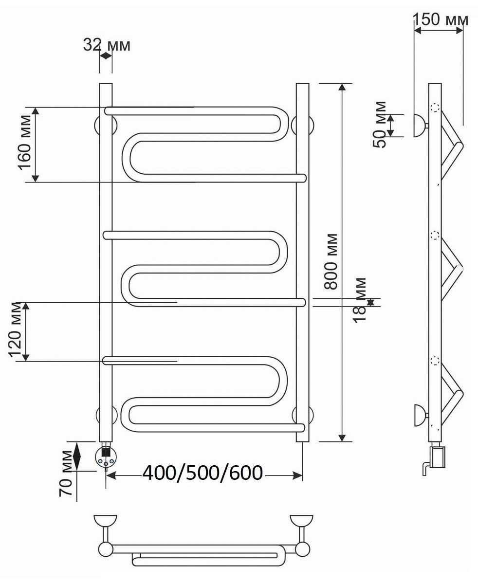 Изображение товара Полотенцесушитель электрический Secado Валенсия L 500x800 мм 300 Вт с терморегулятором лесенка цвет бронза
