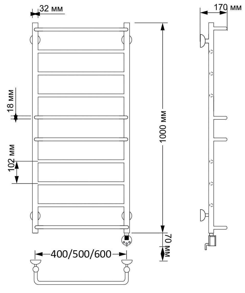 Изображение товара Полотенцесушитель электрический Secado Верона 1 R 500x1000 мм 300 Вт с терморегулятором лесенка цвет бронза
