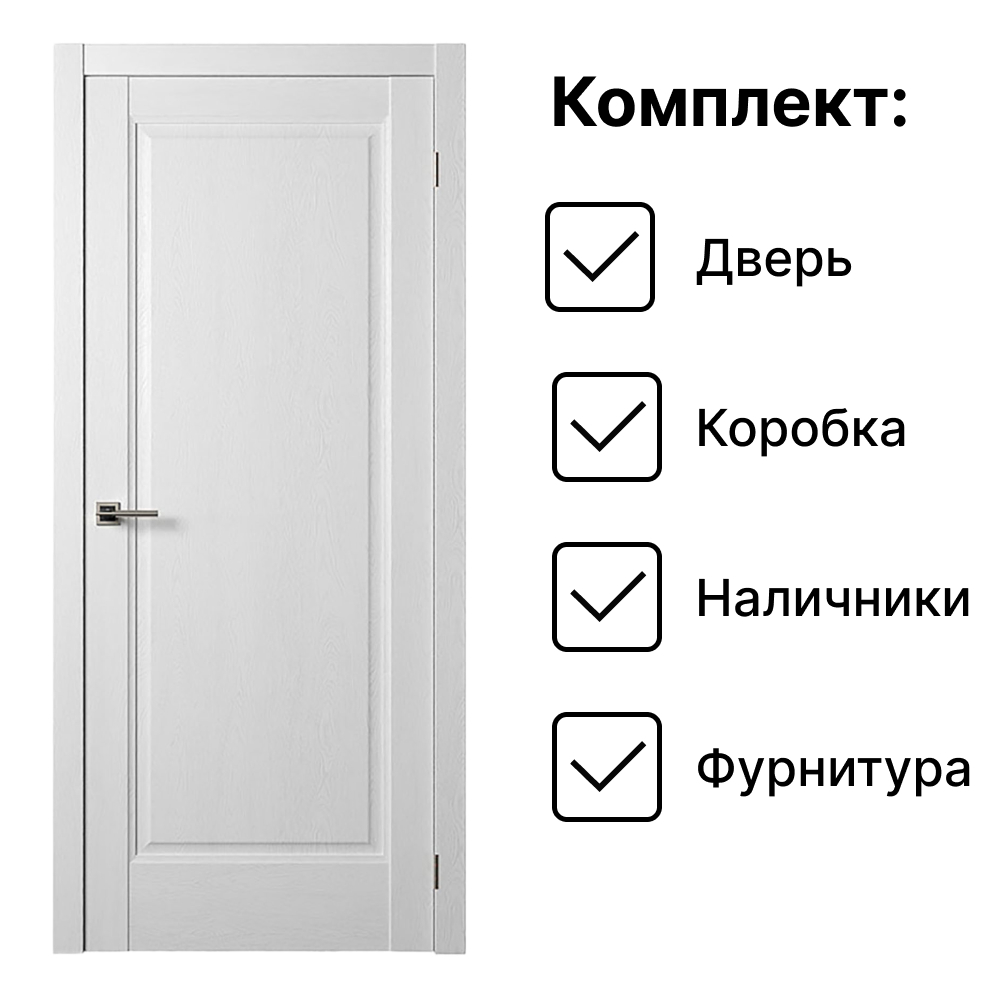 Изображение товара Дверной комплект Двери регионов Нова 1 Сантехническая глухая 200x60см ПВХ ясень белый с коробом и наличниками Золото Vantage 34 PB